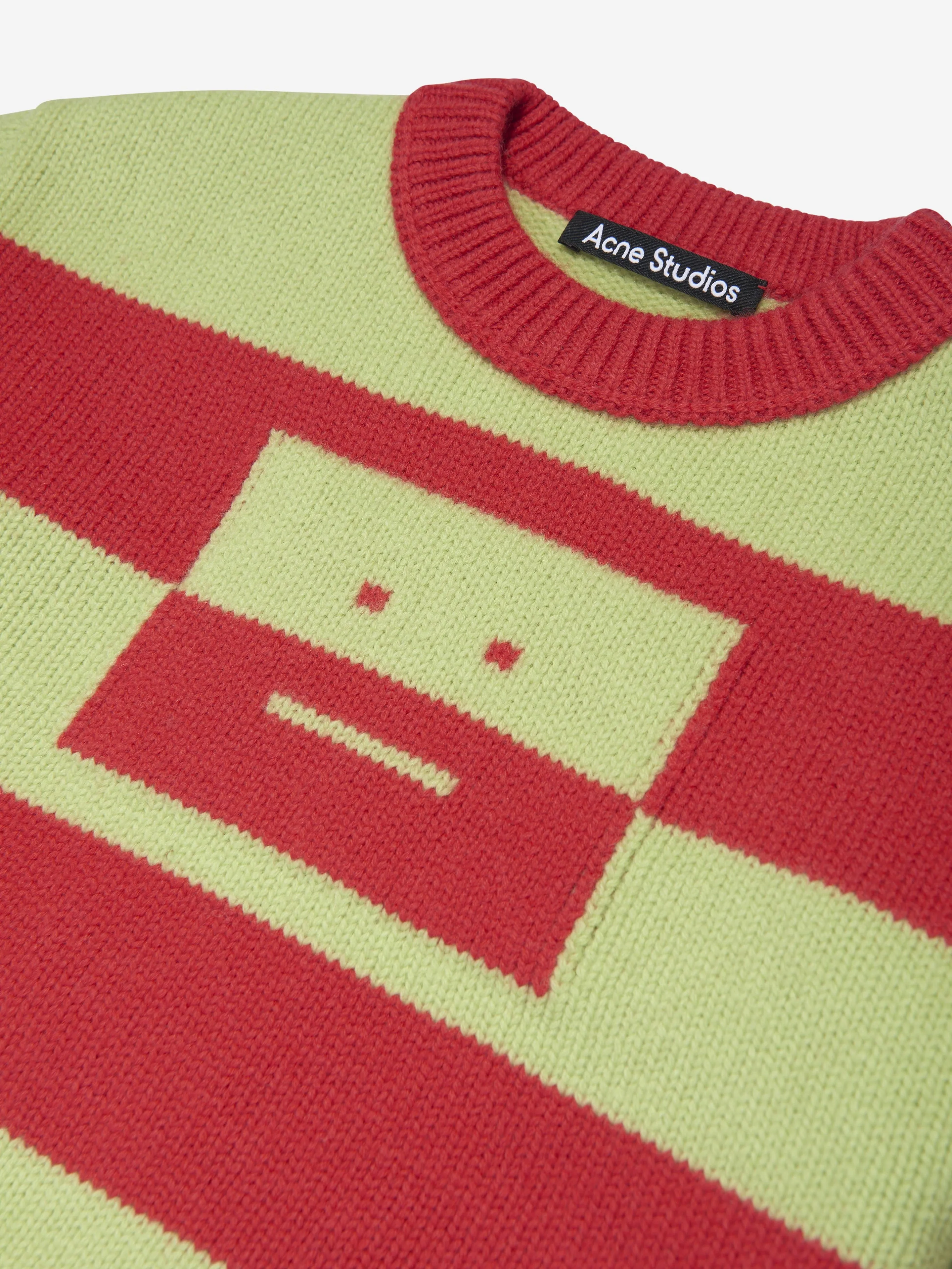 Acne Studios Kids Wool Striped Face Logo Jumper in Red