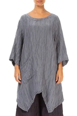 Asymmetric Crinkled Grey Silk Linen Tunic