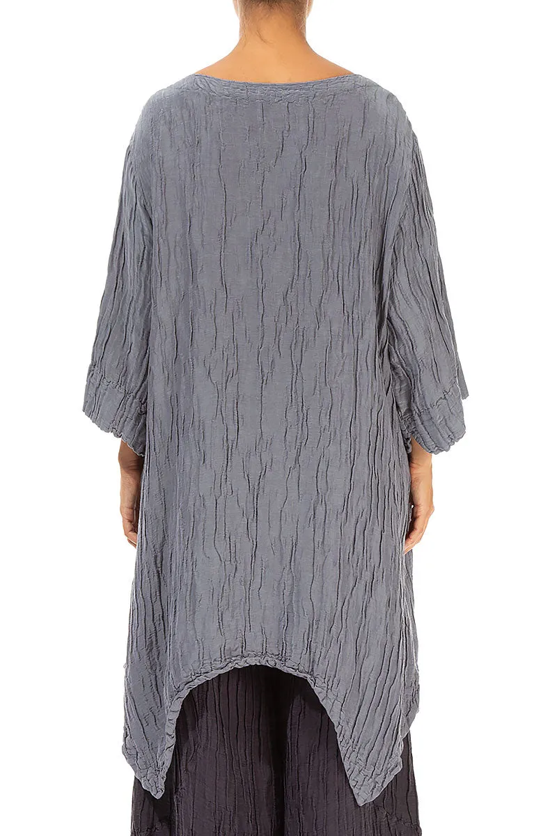 Asymmetric Crinkled Grey Silk Linen Tunic