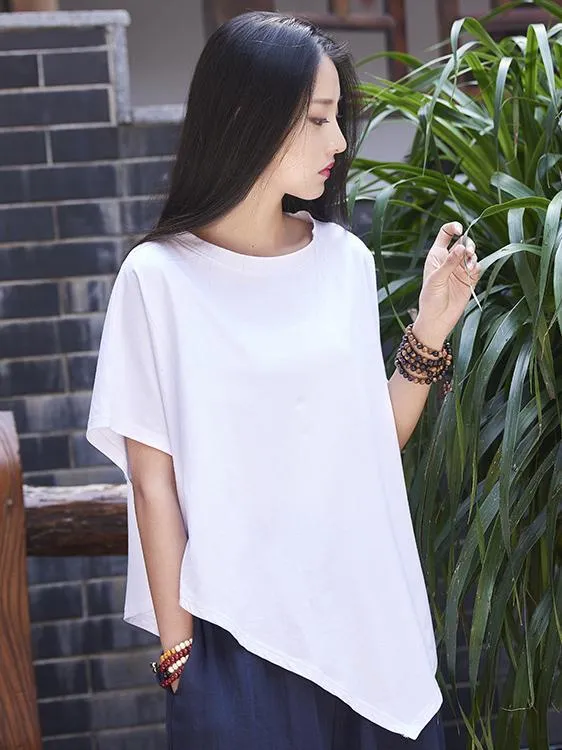 Asymmetric Retro Ramie Cotton Tops