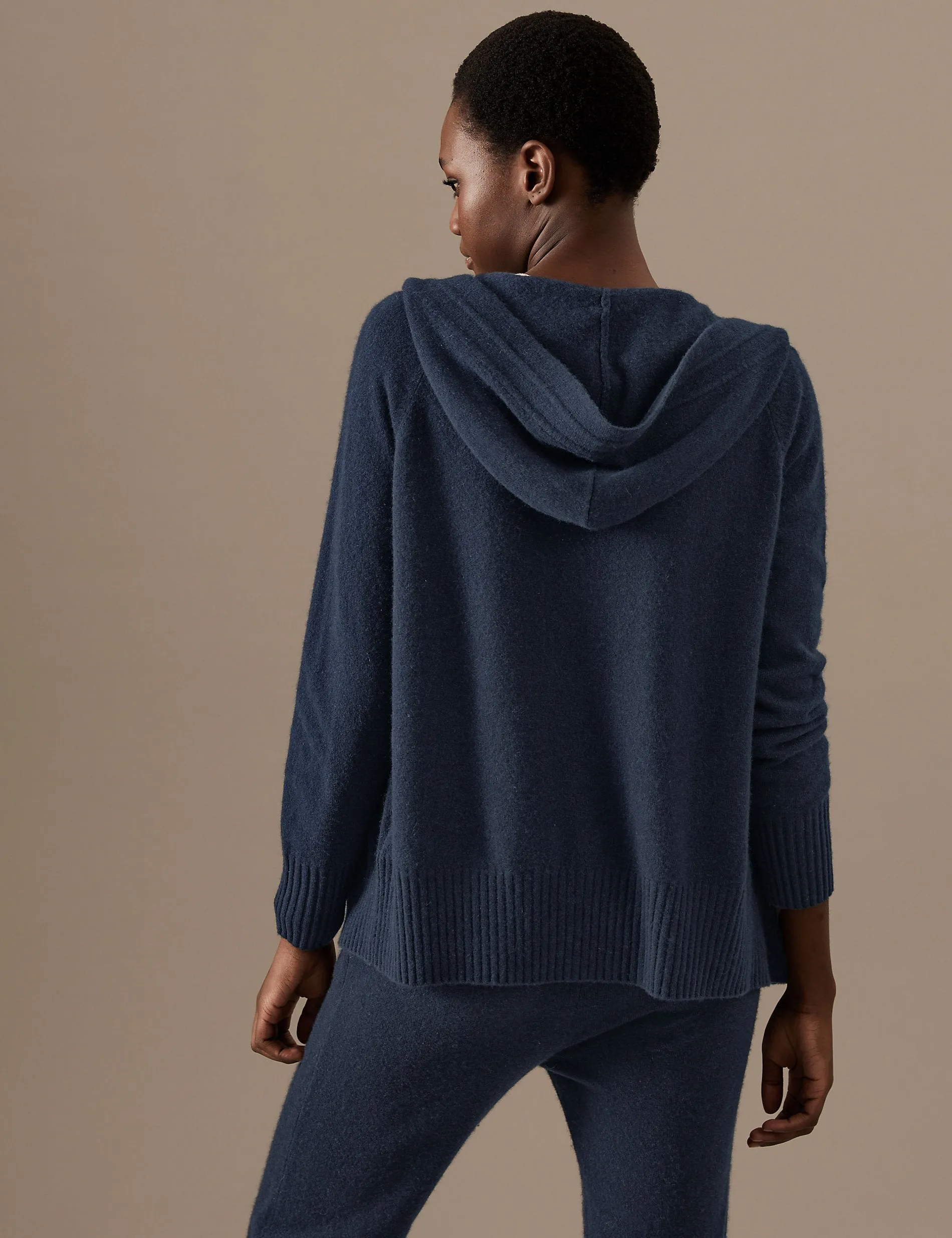 Autograph Pure Cashmere Knitted Oversized Hoodie, Navy