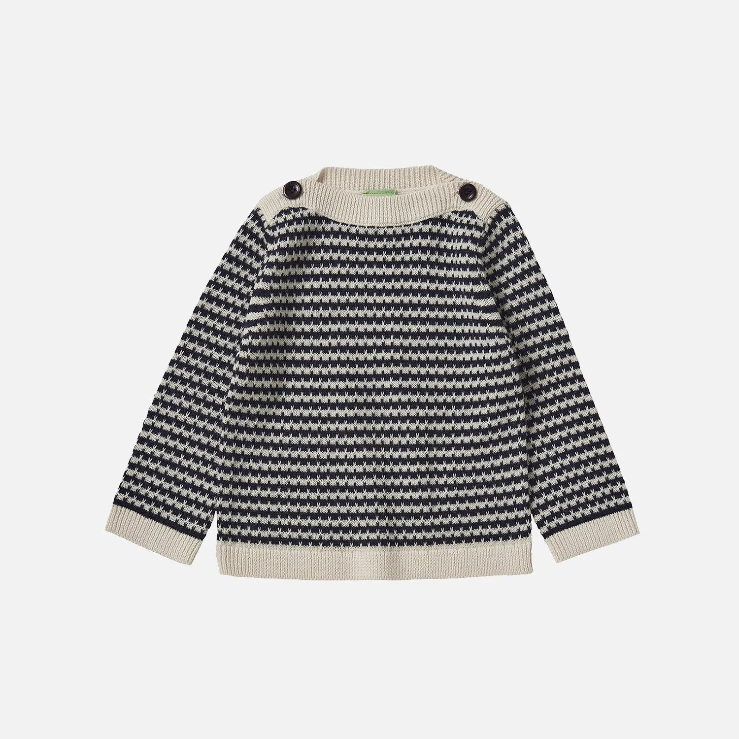 Baby Merino Wool Boatneck Sweater - Ecru/Dark Navy Stripe