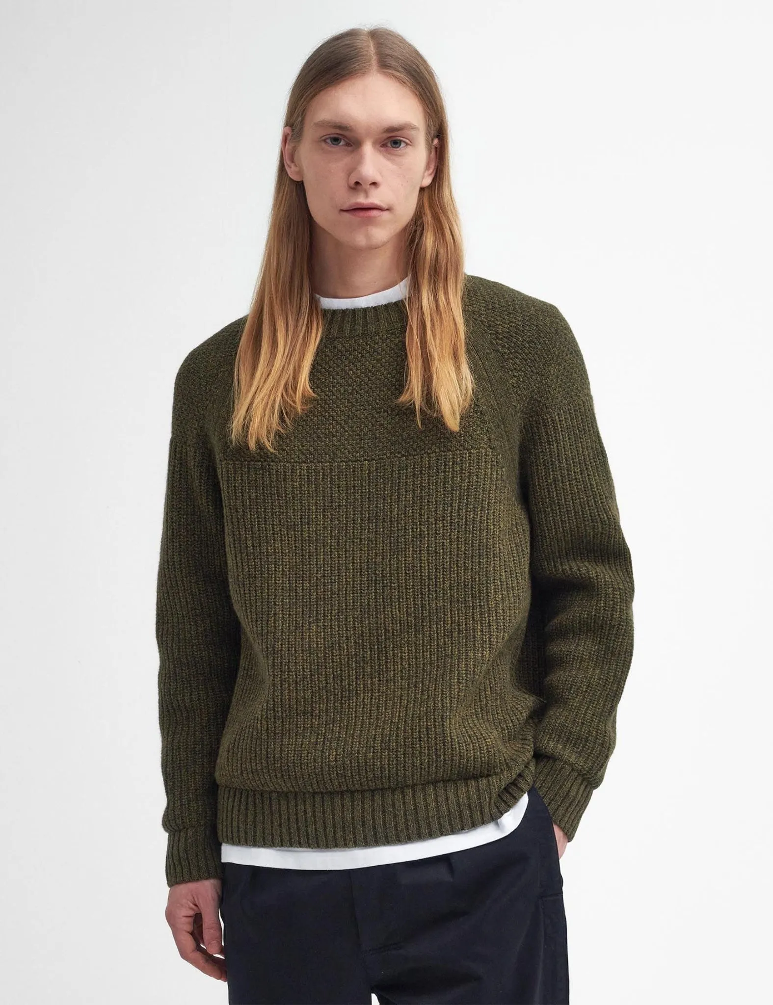 Barbour Heritage Gansey Oversized Crew Knit Jumper - Olive Green