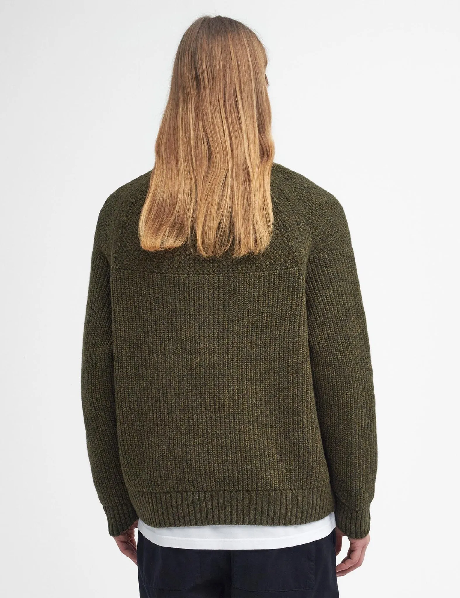 Barbour Heritage Gansey Oversized Crew Knit Jumper - Olive Green