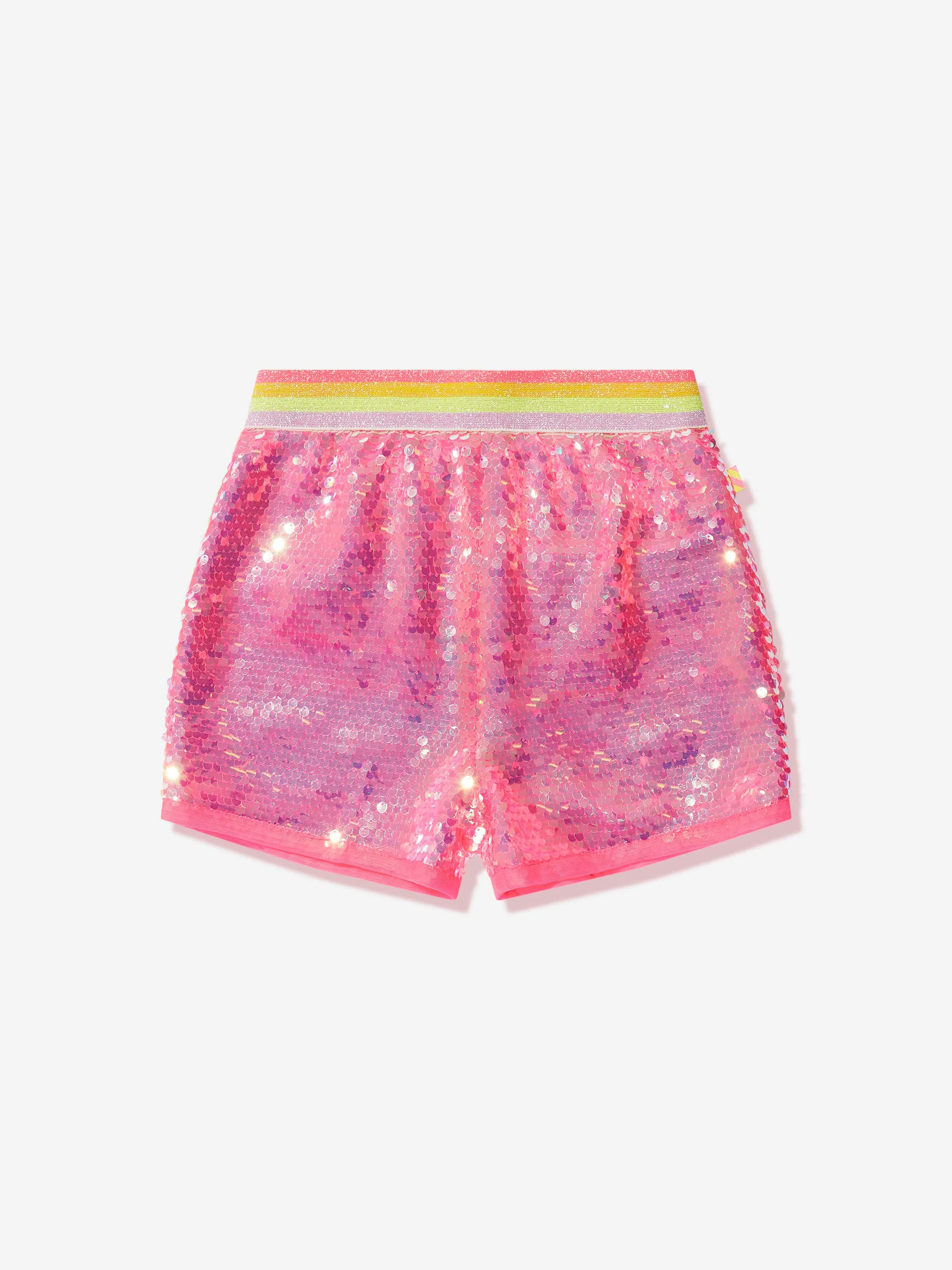 Billieblush Girls Glitter Shorts With Crown in Pink