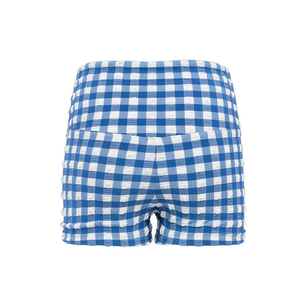 Blue Gingham Micro Bike Short