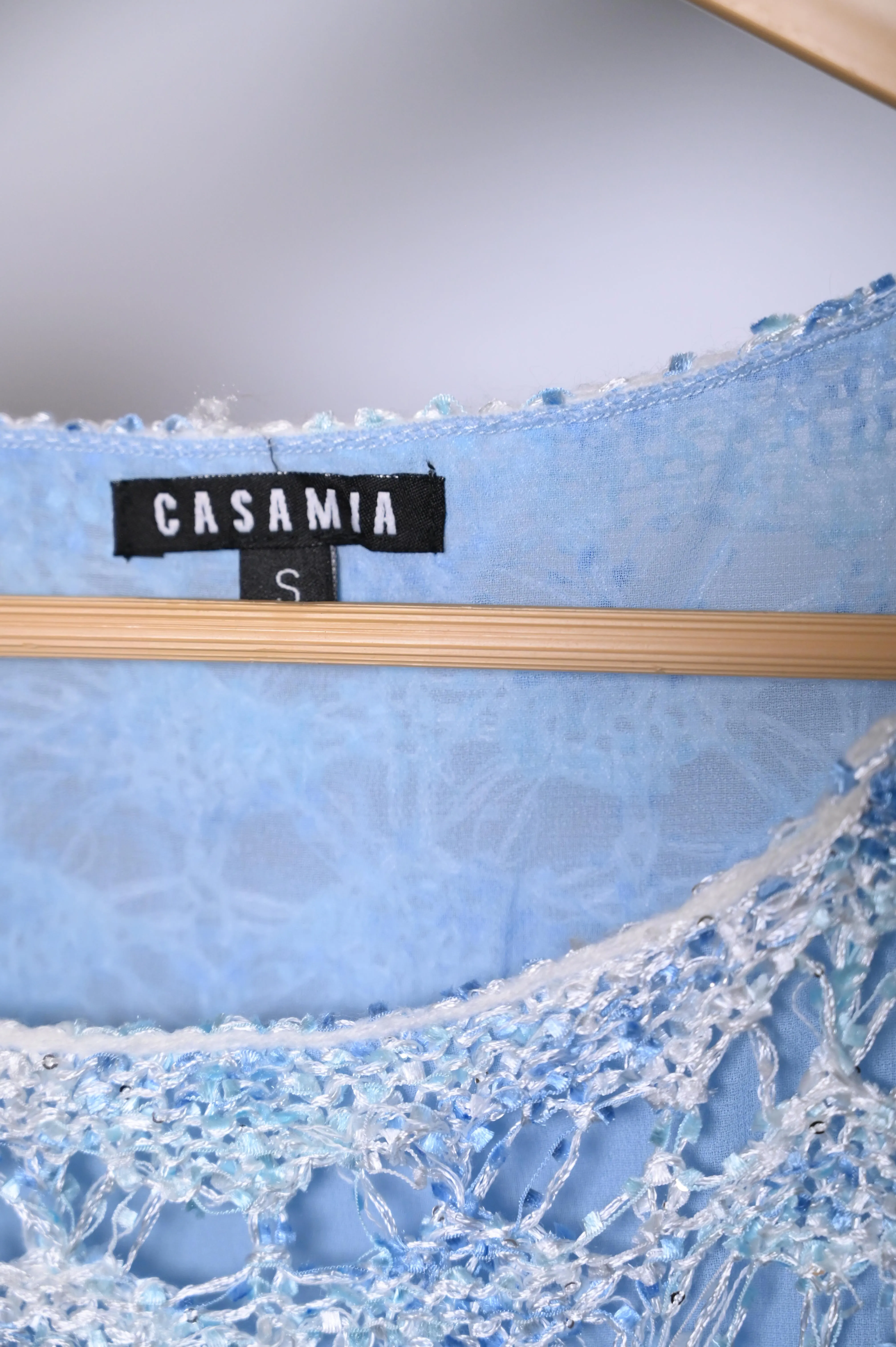 Casamia Sky Blue and White Lace Winter Blouse (Medium)