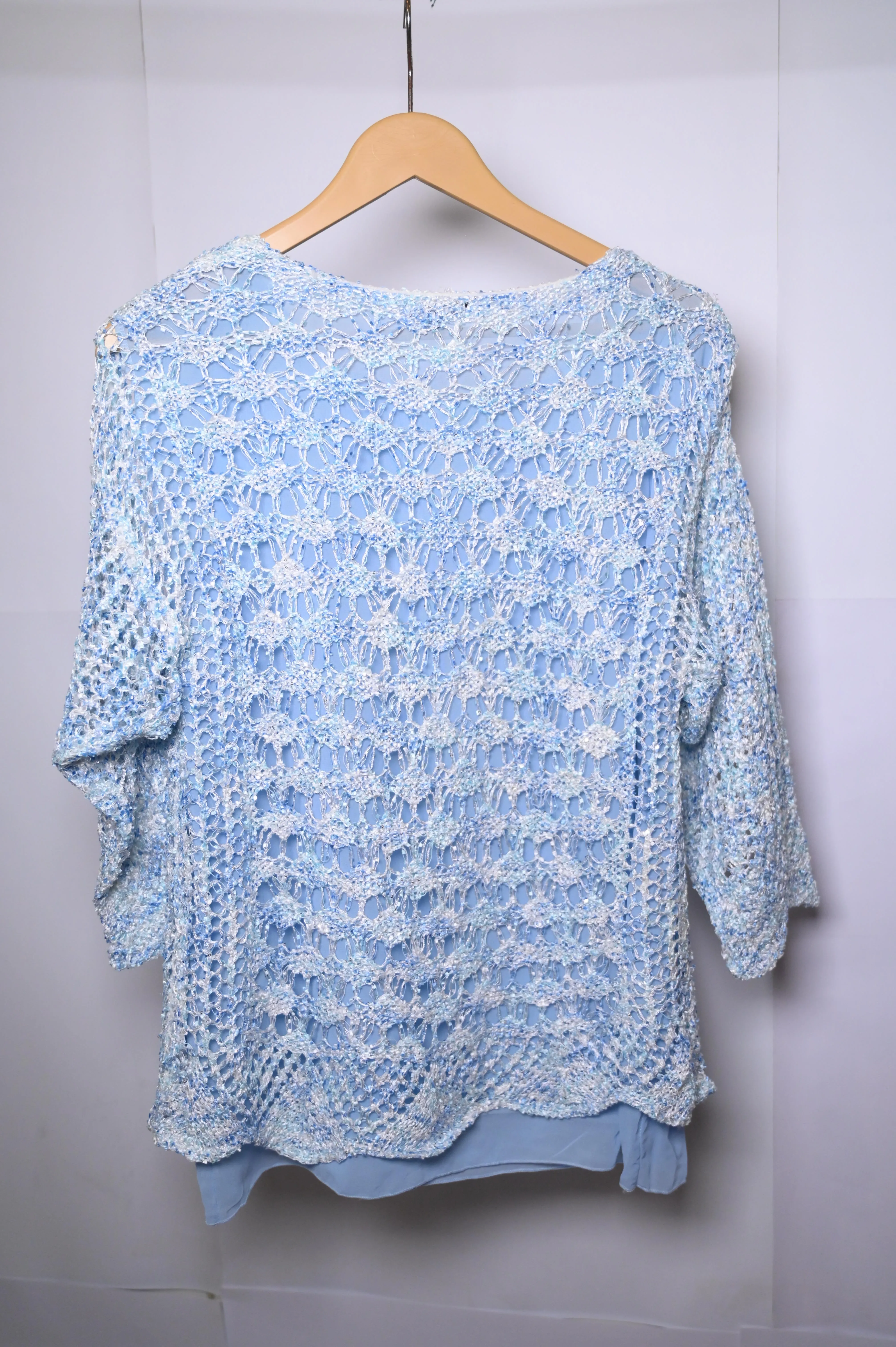 Casamia Sky Blue and White Lace Winter Blouse (Medium)