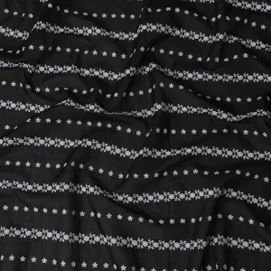 Classic Black Cotton Voile Fabric with White Floral Embroidery, 110 cm Width-D20125