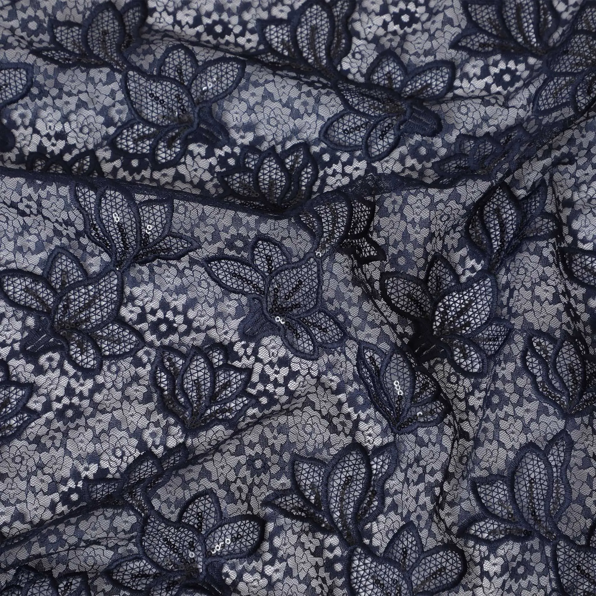 Classic Black Floral Guipure Lace Fabric-D17528