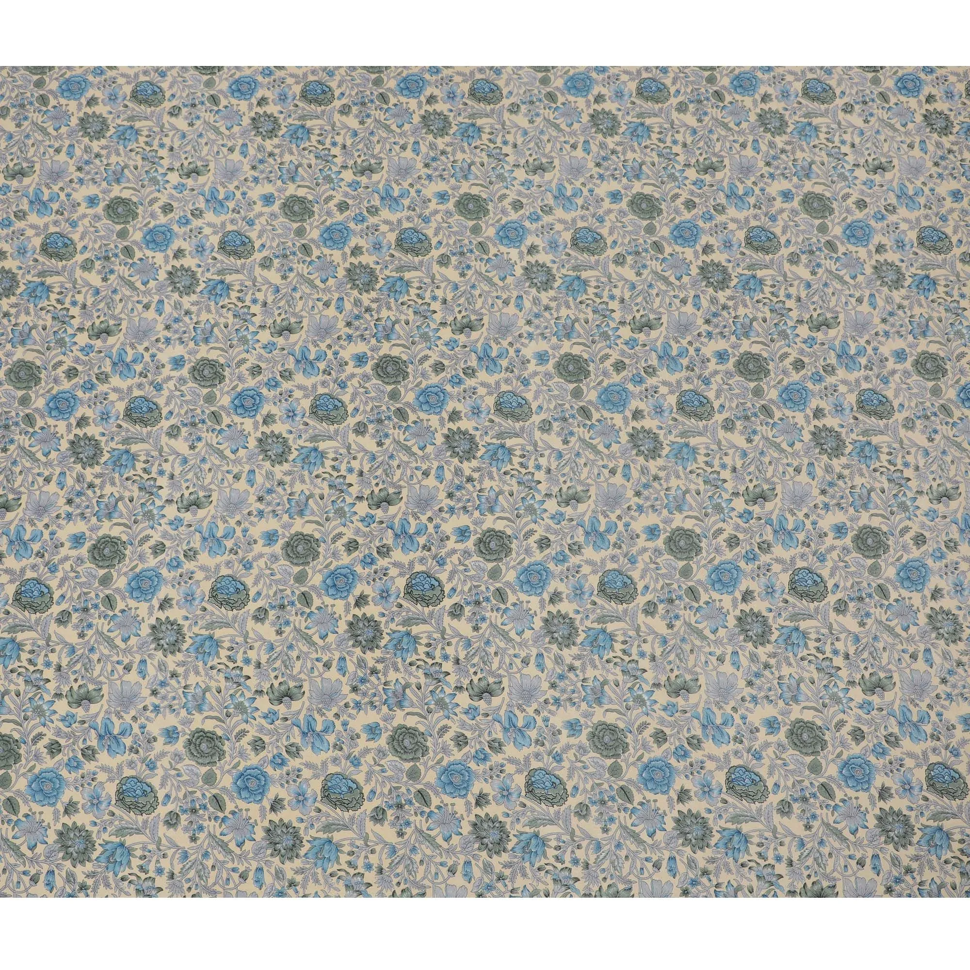 Classic Blue and Grey Floral Tapestry Crepe Silk Fabric, 110cm Width - Timeless Elegance for Luxurious Creations-D18918