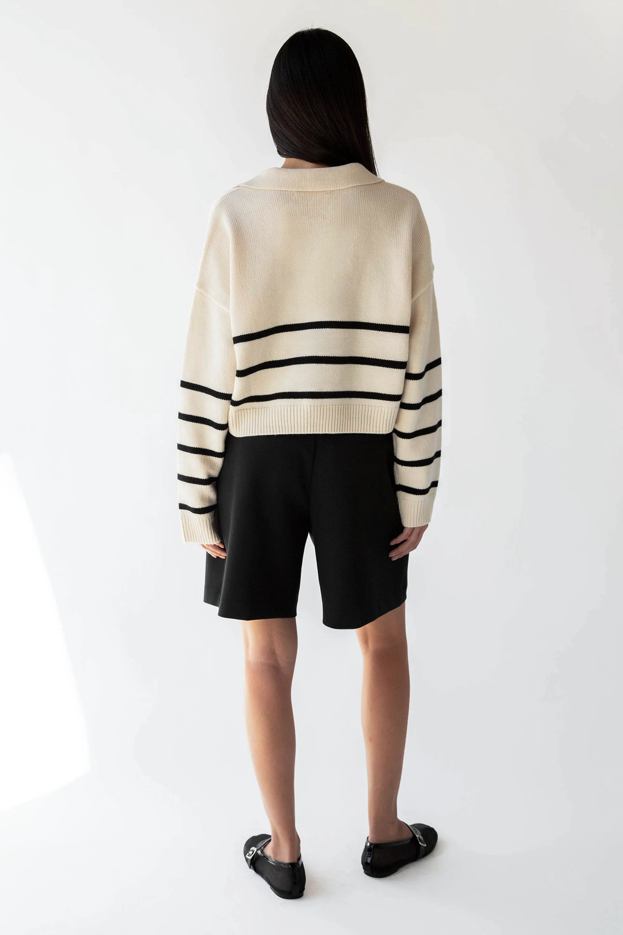 COLLARED STRIPE SWEATER