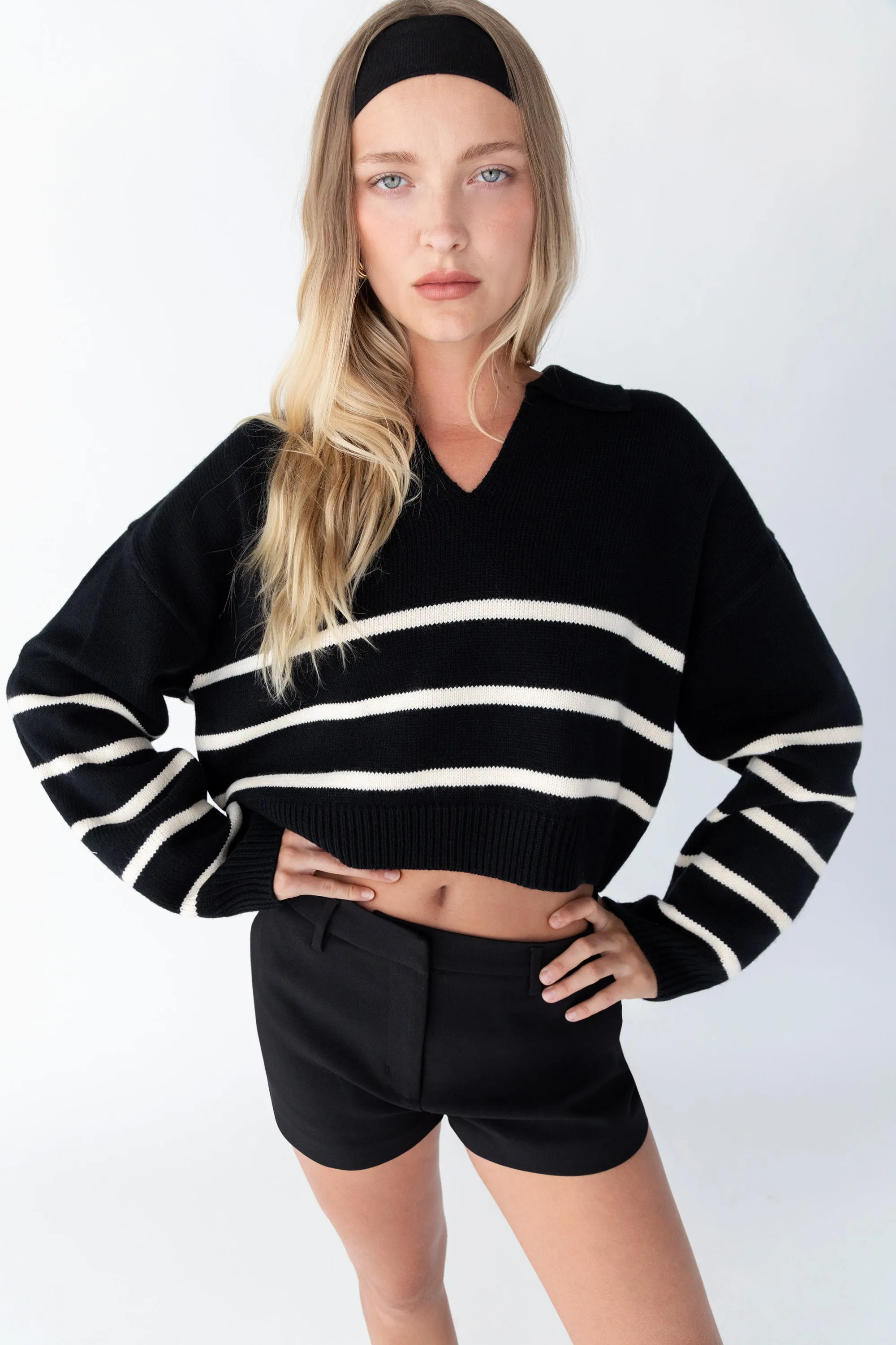 COLLARED STRIPE SWEATER