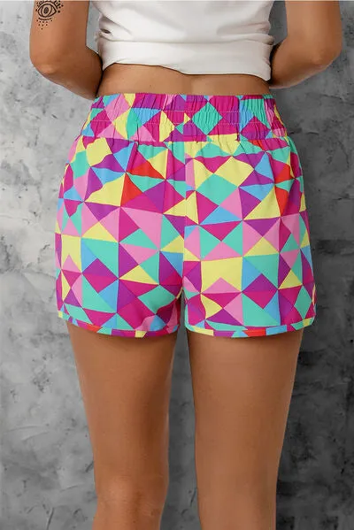 Color Block Elastic Waist Shorts