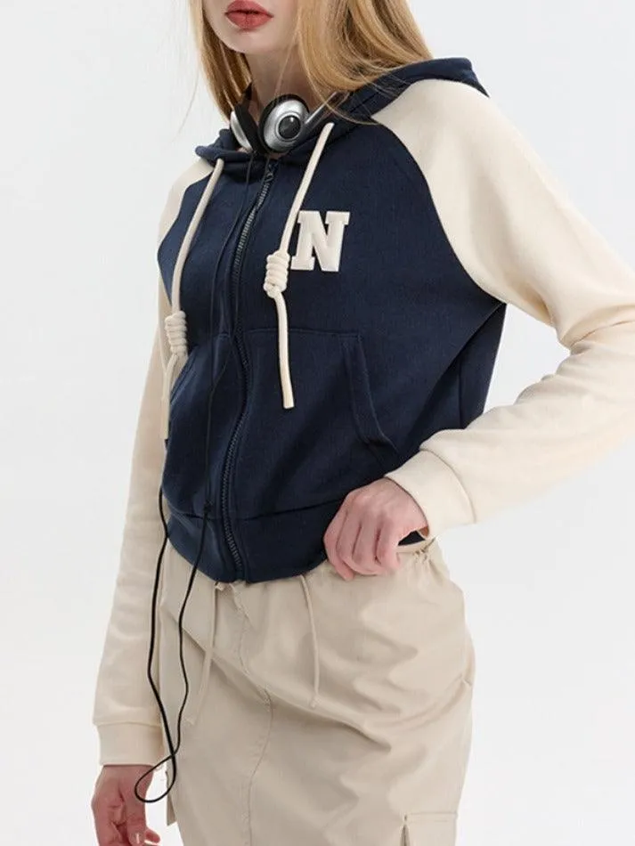 Color Block Splice Letter Embroidery Embellished Oversized Hoodie