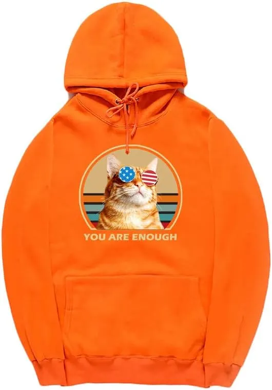 CORIRESHA You are Enough Teen Cute Hoodie Casual Long Sleeve Drawstring Cotton Cat Lovers Sweatshirts