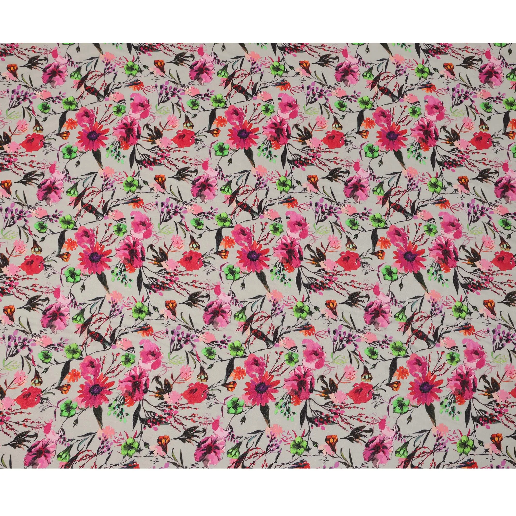 Cream Floral Viscose Crepe Digital Print Fabric, 110 cm Wide, Made in India-D20990