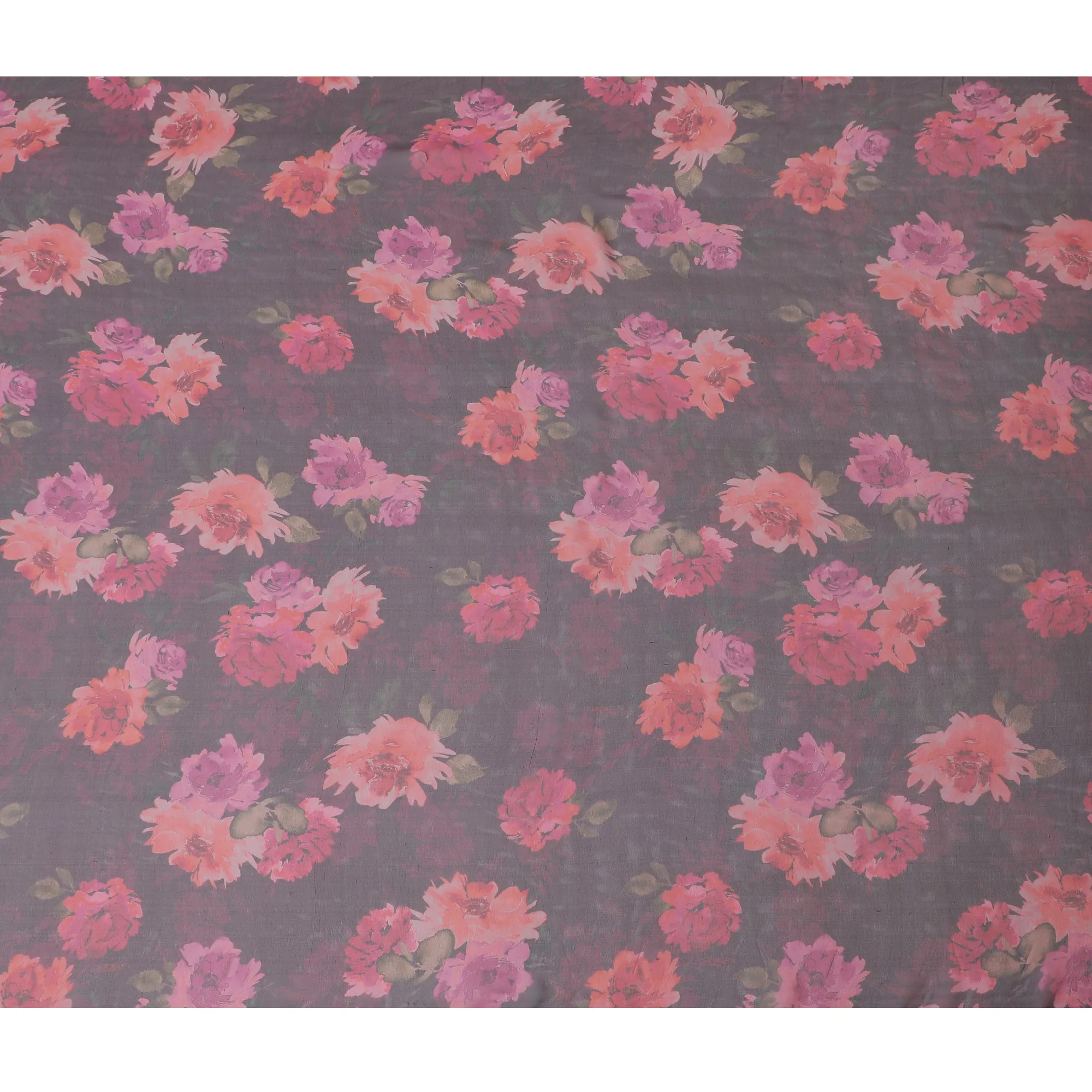 Elegant Charcoal Grey Floral Silk Chiffon Fabric, 110cm Width – Ideal for Sophisticated Evening Wear and Scarves-D20095