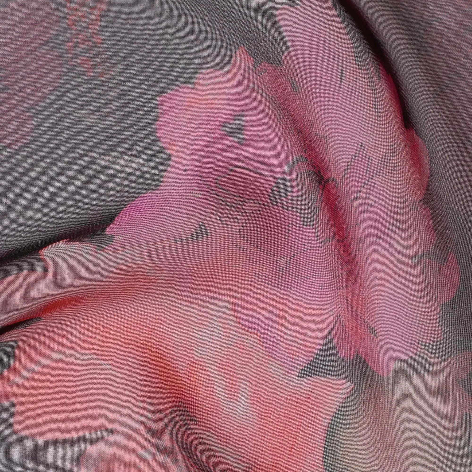 Elegant Charcoal Grey Floral Silk Chiffon Fabric, 110cm Width – Ideal for Sophisticated Evening Wear and Scarves-D20095