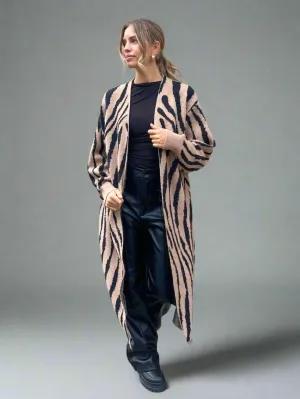 Eliana Zebra Cardigan In Neutral & Black