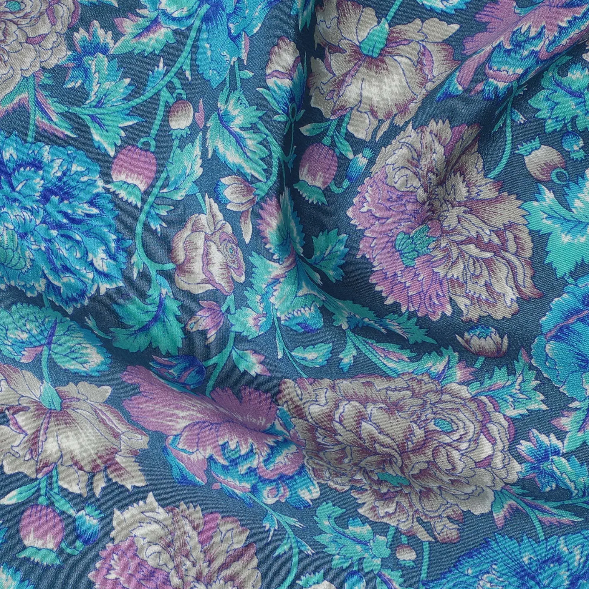 Enchanted Garden Silk Crepe Fabric - Lush Floral Tapestry, 110cm Wide - Buy Online for Artistic Fashion Creations-D18182