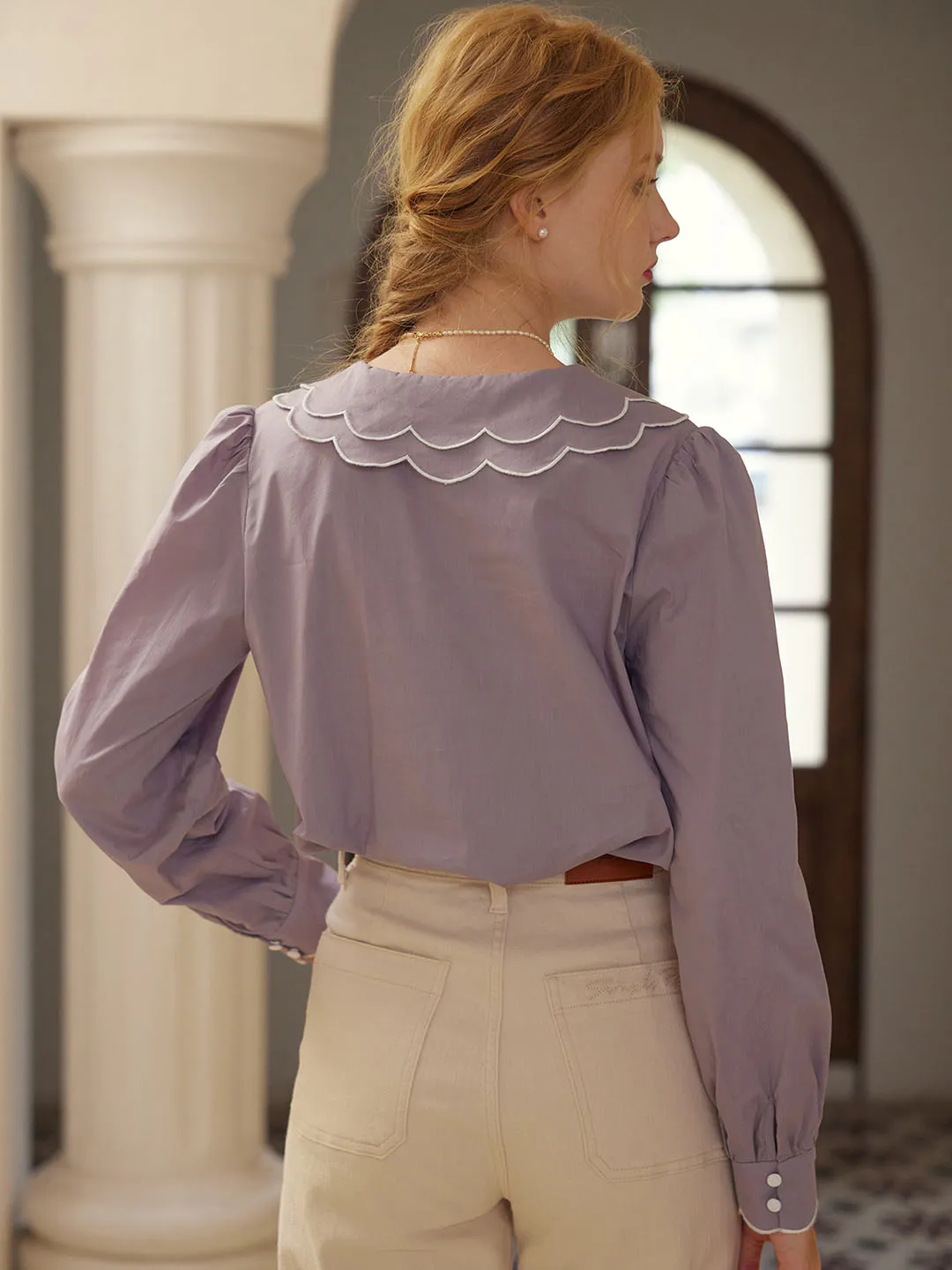 Estelle V-neck Pleated Cotton Blouse