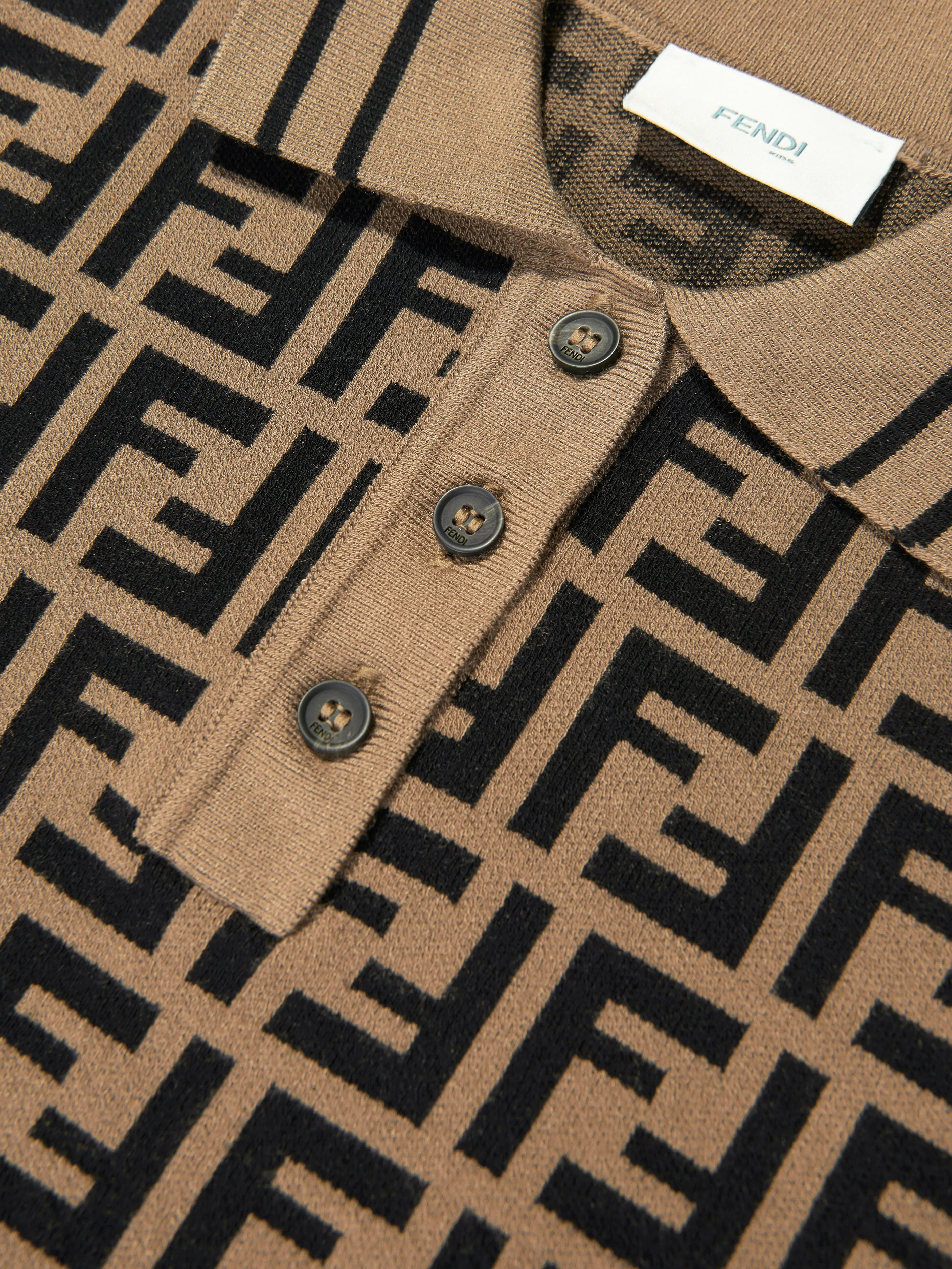 Fendi Boys FF Knit Polo Shirt in Brown