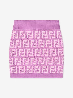 Fendi Girls FF Logo Knitted Skirt in Pink