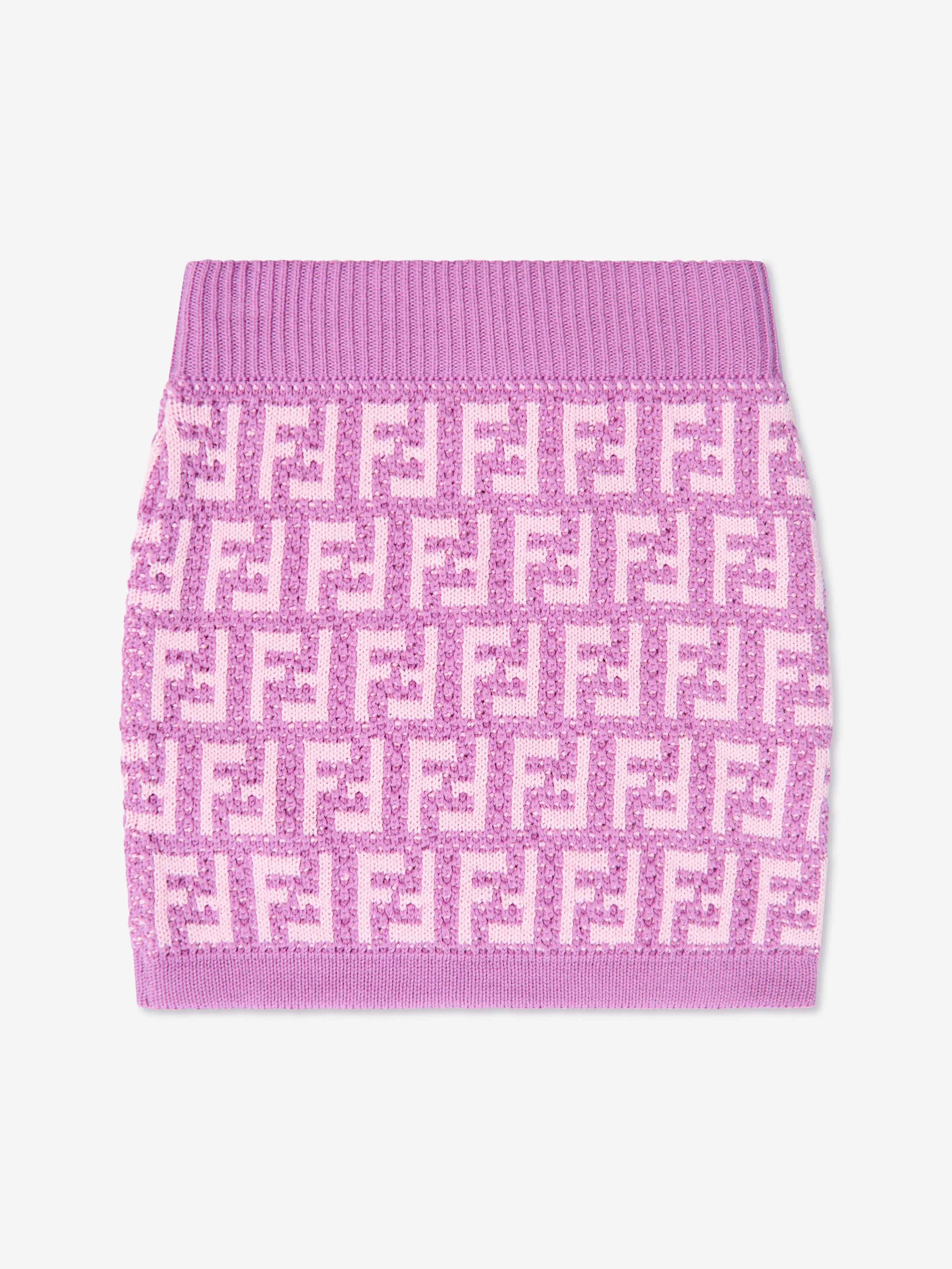 Fendi Girls FF Logo Knitted Skirt in Pink