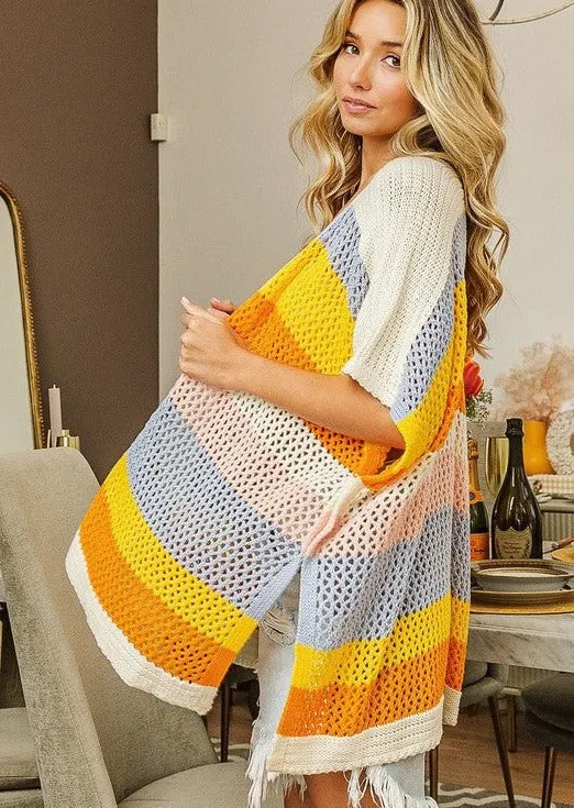 FINAL SALE - Blue & Marigold Crochet Kimono