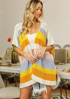 FINAL SALE - Blue & Marigold Crochet Kimono