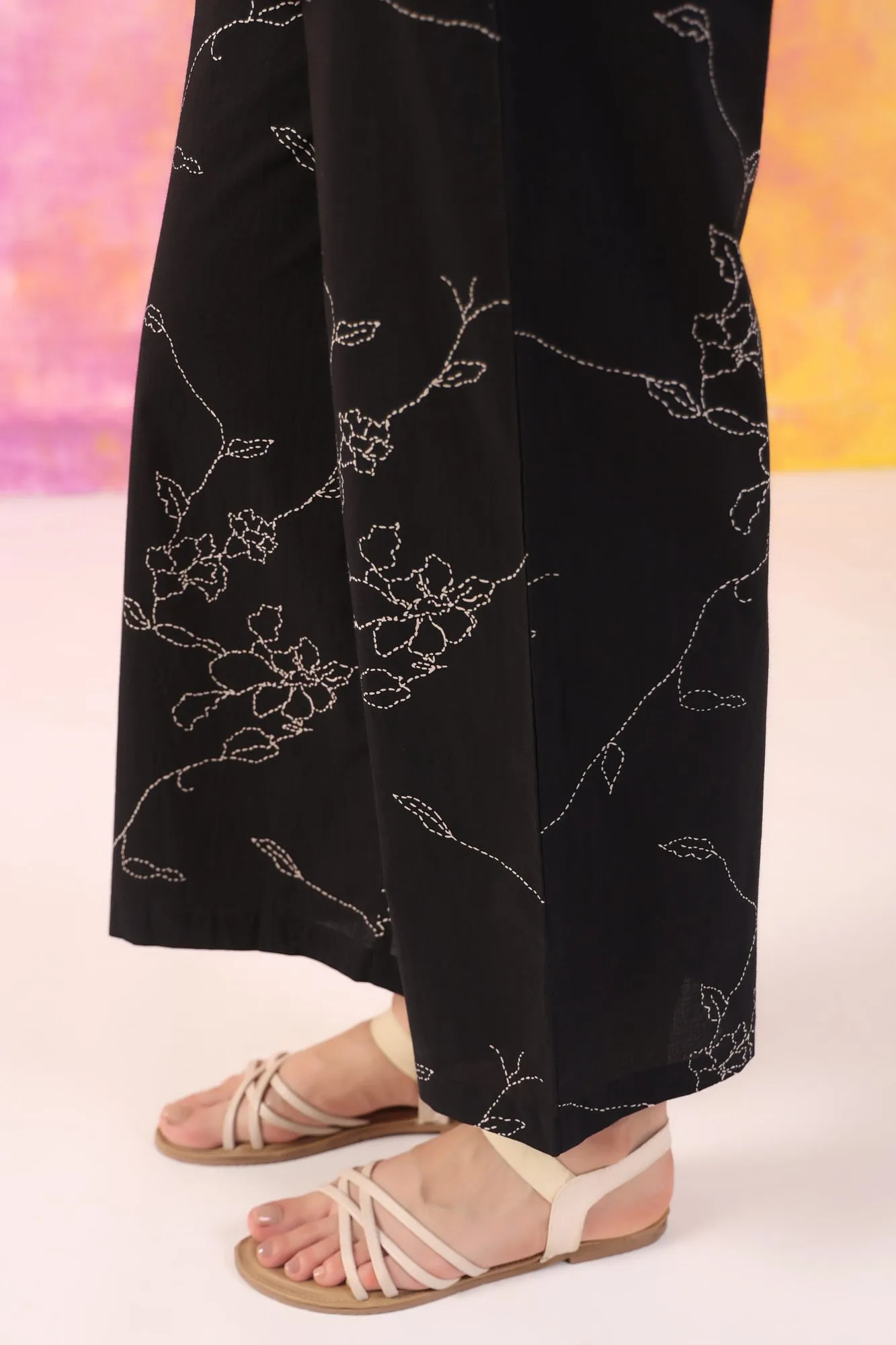 Floral Dots on Black Cotton Palazzo Loungewear Set