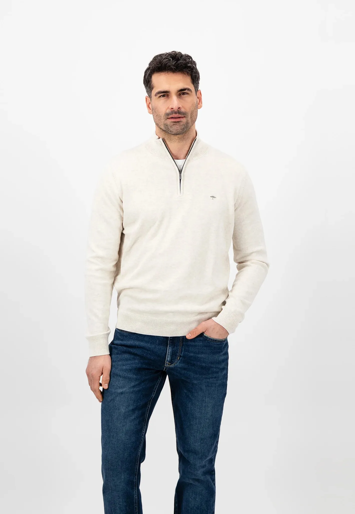 FYNCH HATTON Troyer 1/4 Zip Soft Cotton Knit - Men's – Winter White