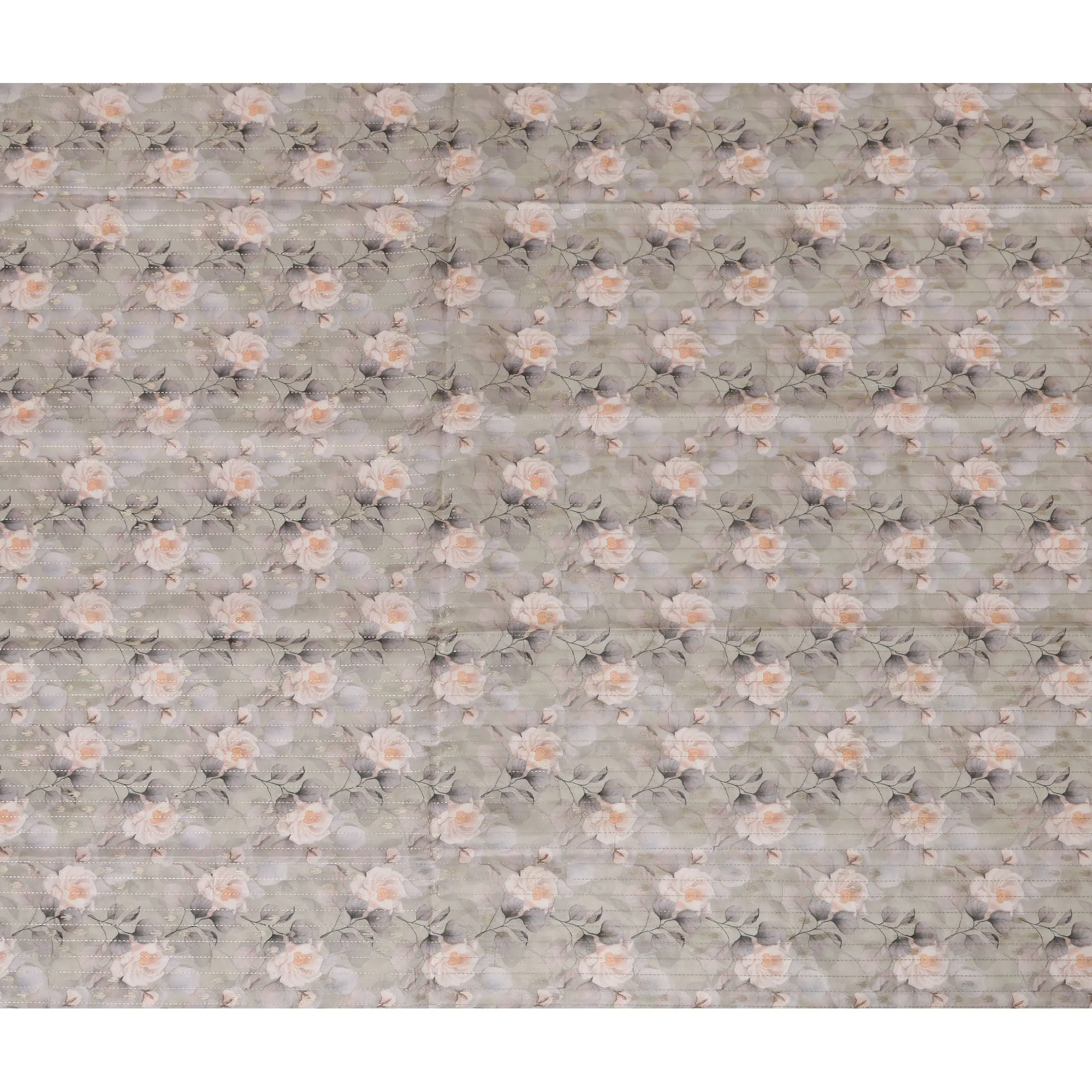 Gray Viscose Blended Fabric with Peach and White Floral Embroidery, 110 cm Width-D20446