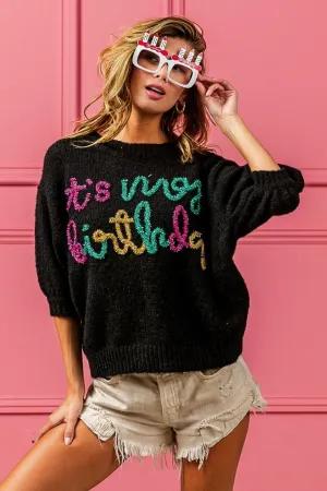 Hairy Sweater BiBi Metallic Letter Puff Sleeve Knitwear