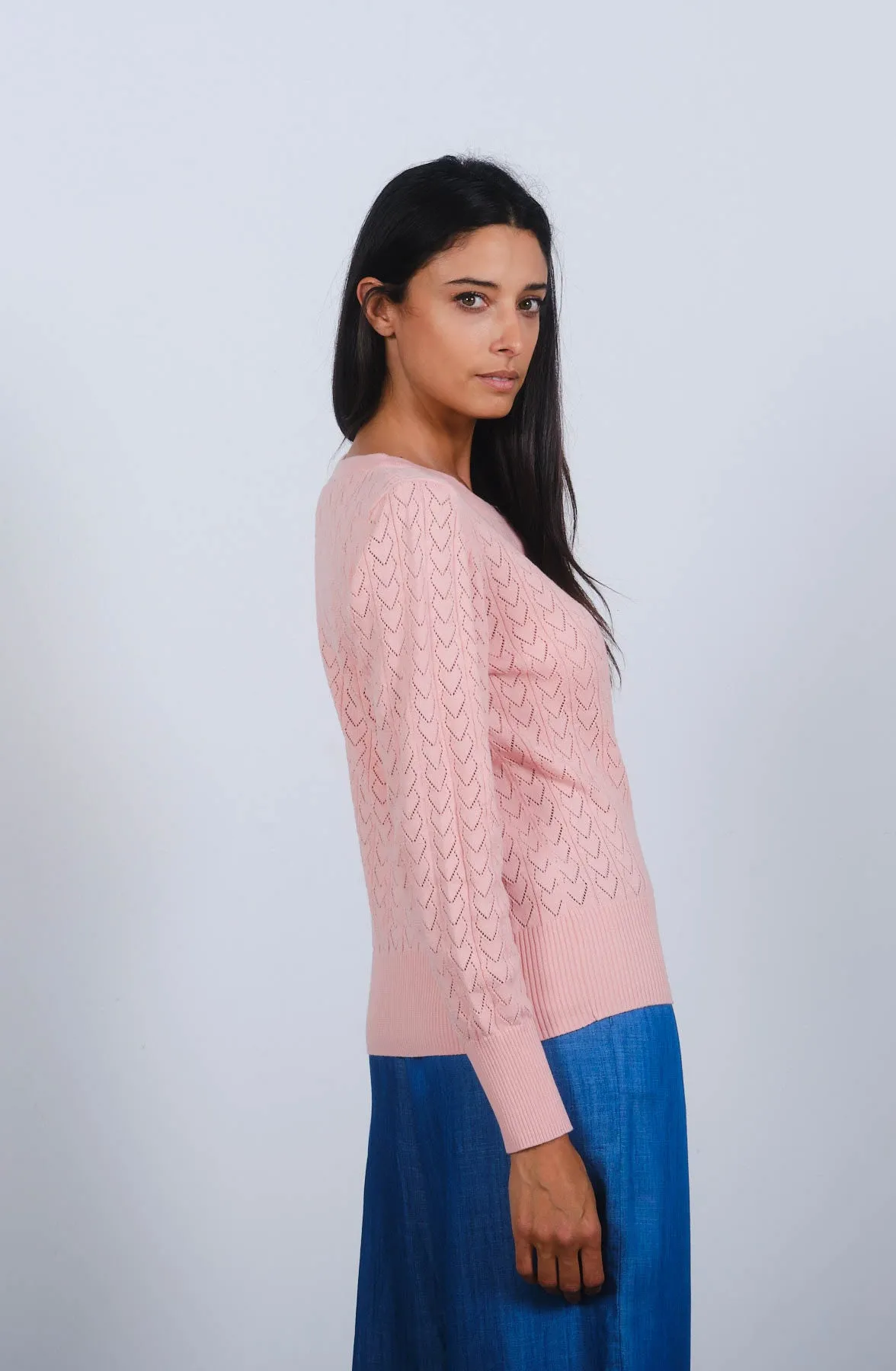 Heart Pointelle Cardigan in Strawberry Cream