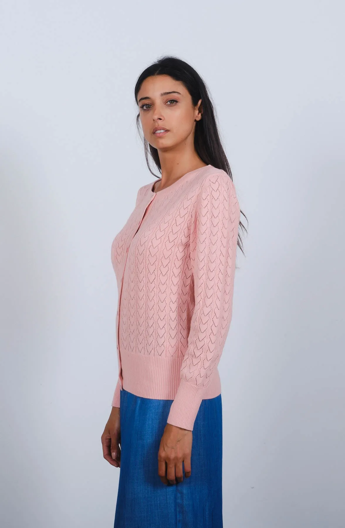 Heart Pointelle Cardigan in Strawberry Cream