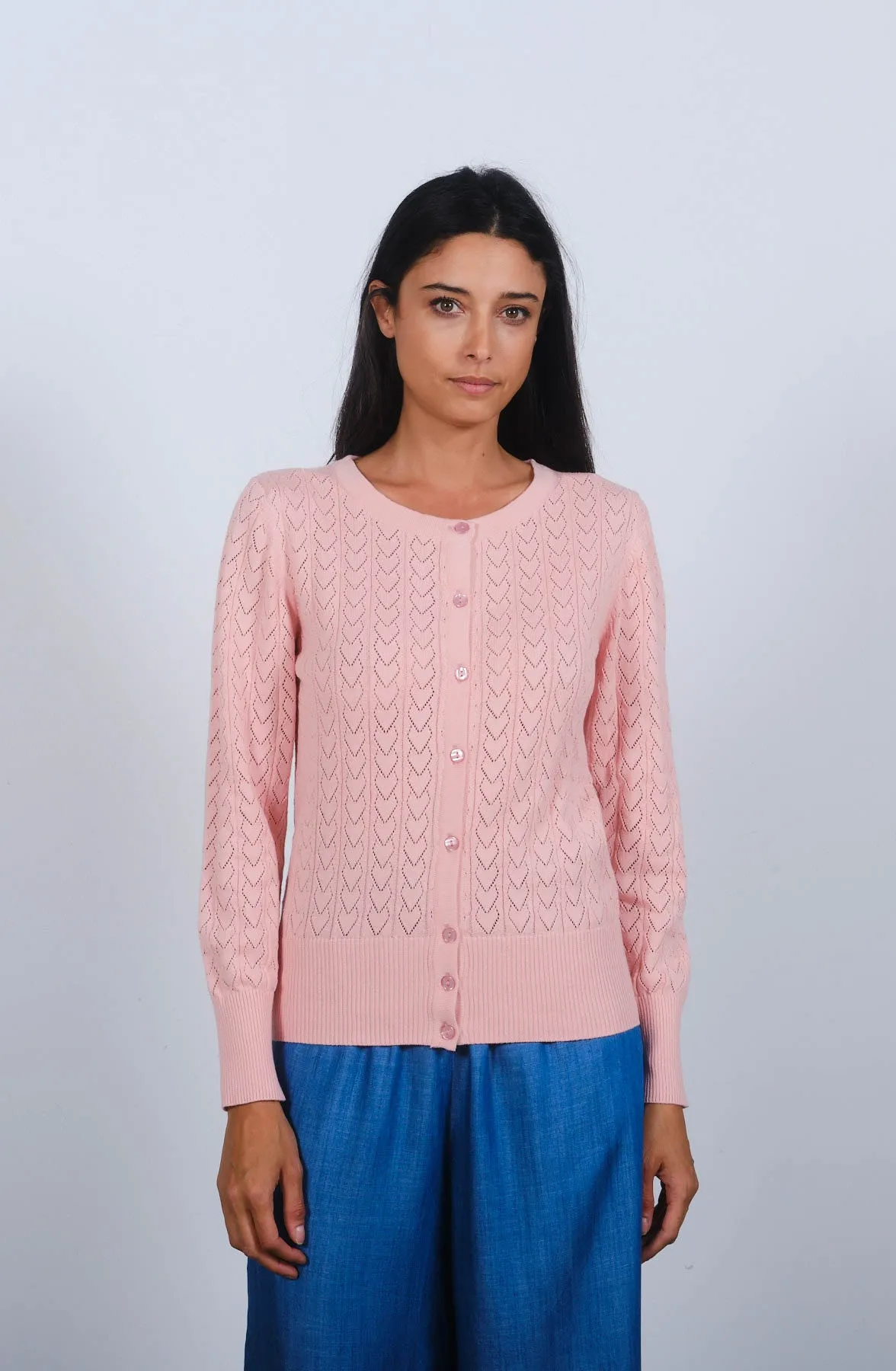 Heart Pointelle Cardigan in Strawberry Cream