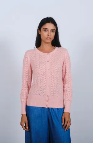 Heart Pointelle Cardigan in Strawberry Cream