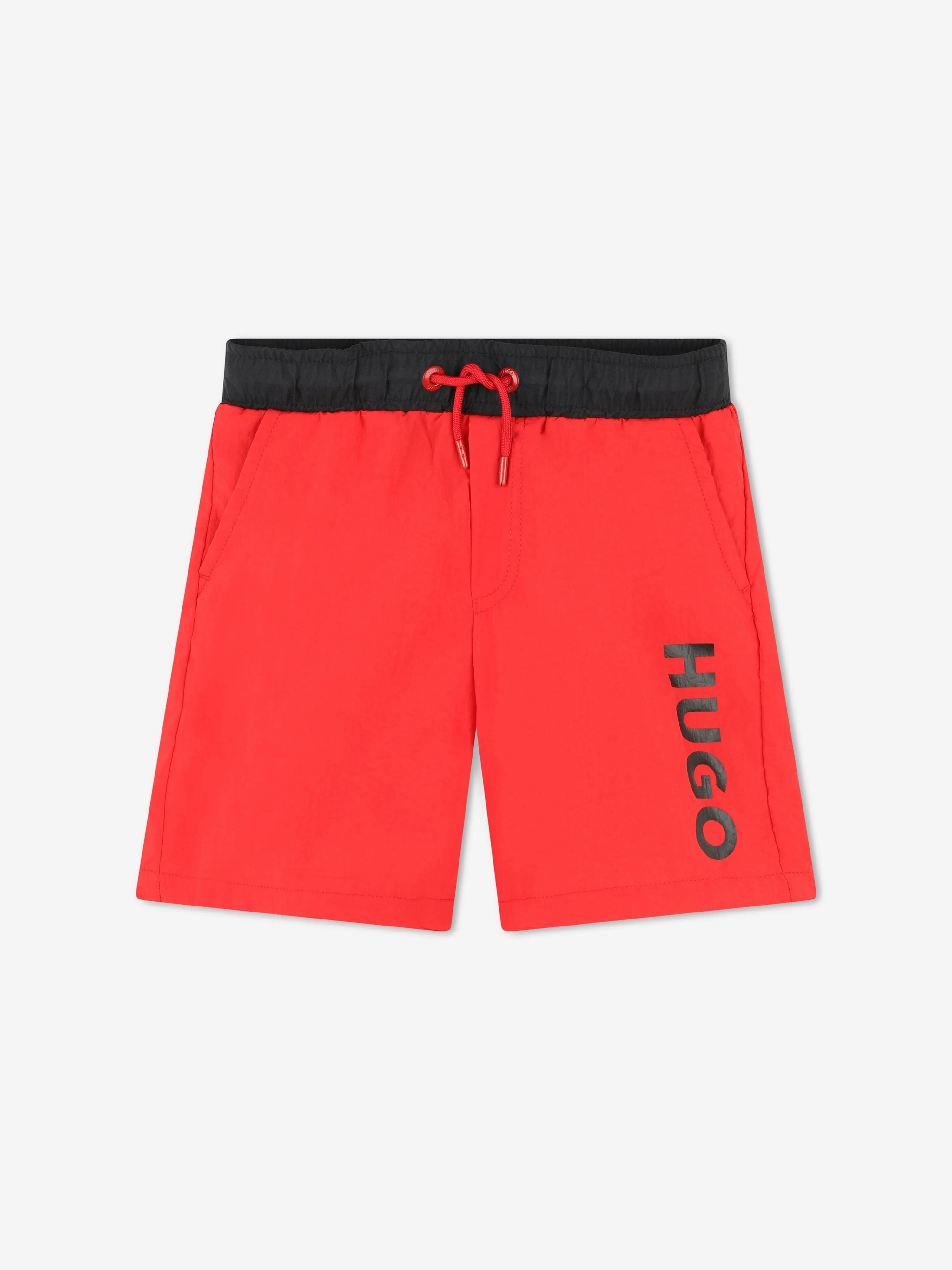 Hugo Boys Logo Print Swim Shorts in Red