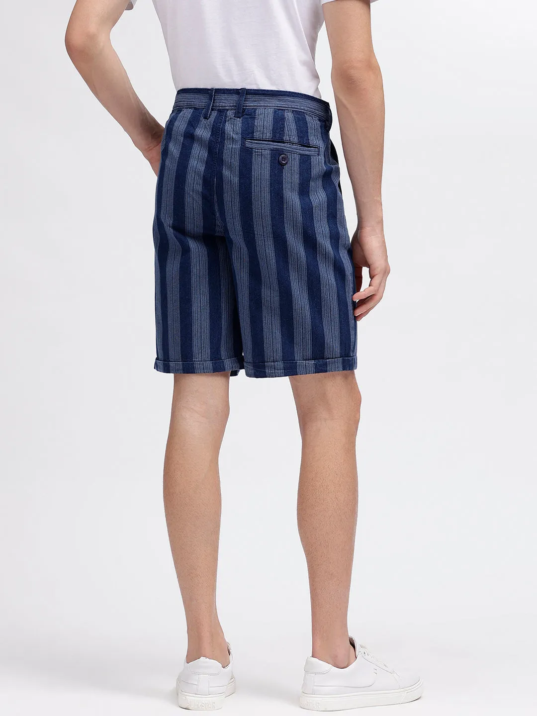 Iconic Men Navy Blue Striped Regular Fit Shorts