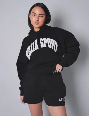 Kaiia Sport Slogan Oversized Hoodie Black With White