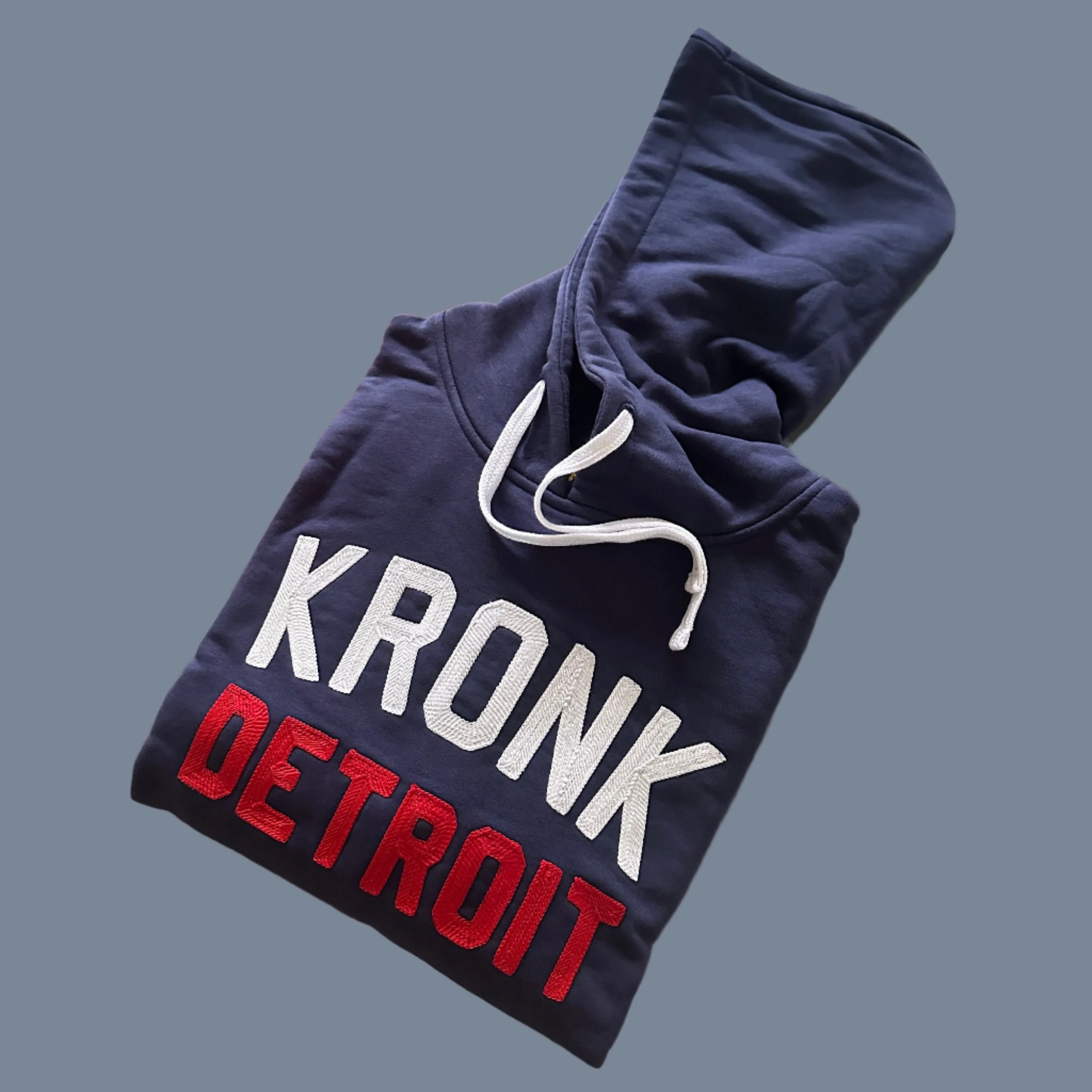 KRONK Iconic Detroit Chain Stitch Hoodie Loose Fit Navy