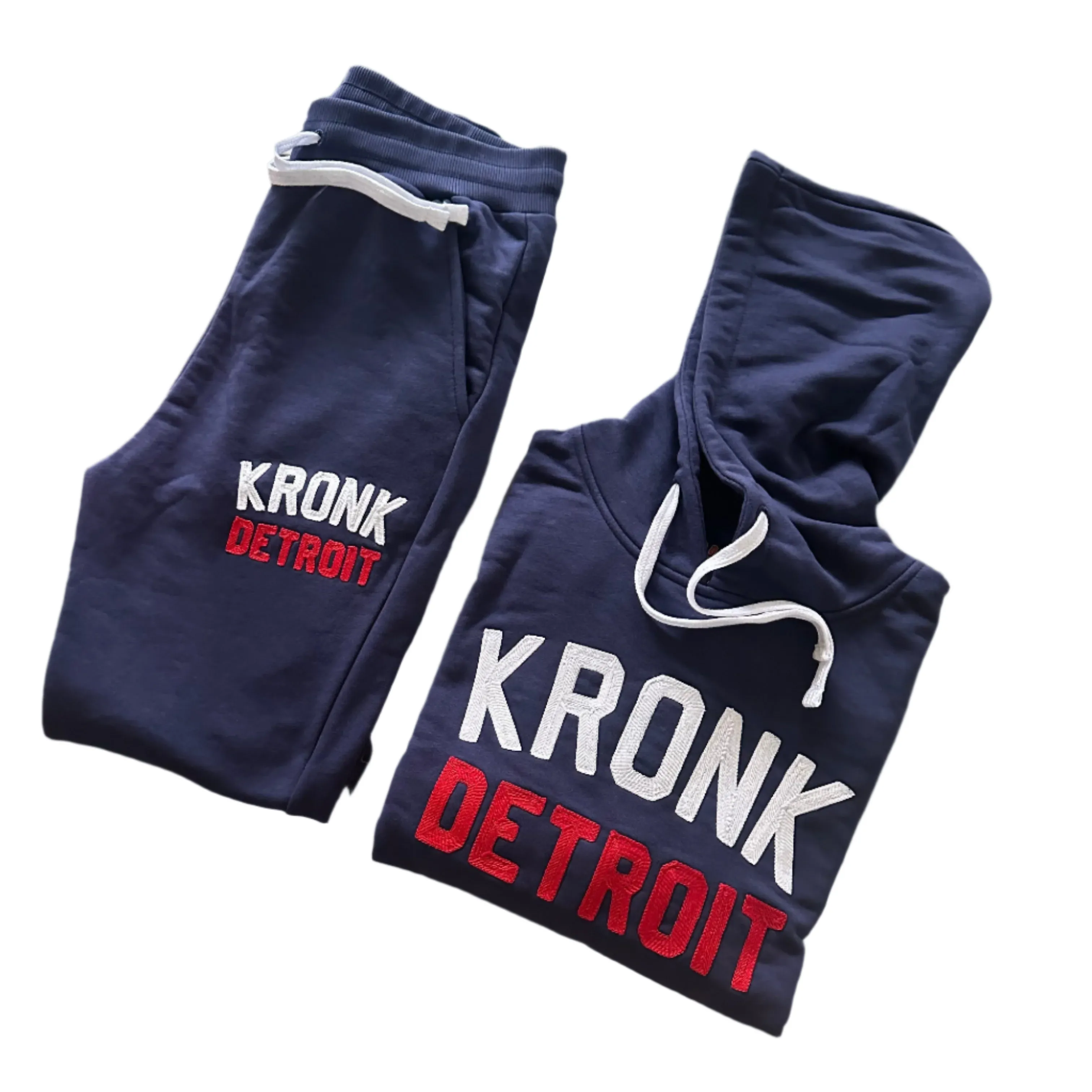 KRONK Iconic Detroit Chain Stitch Hoodie Loose Fit Navy