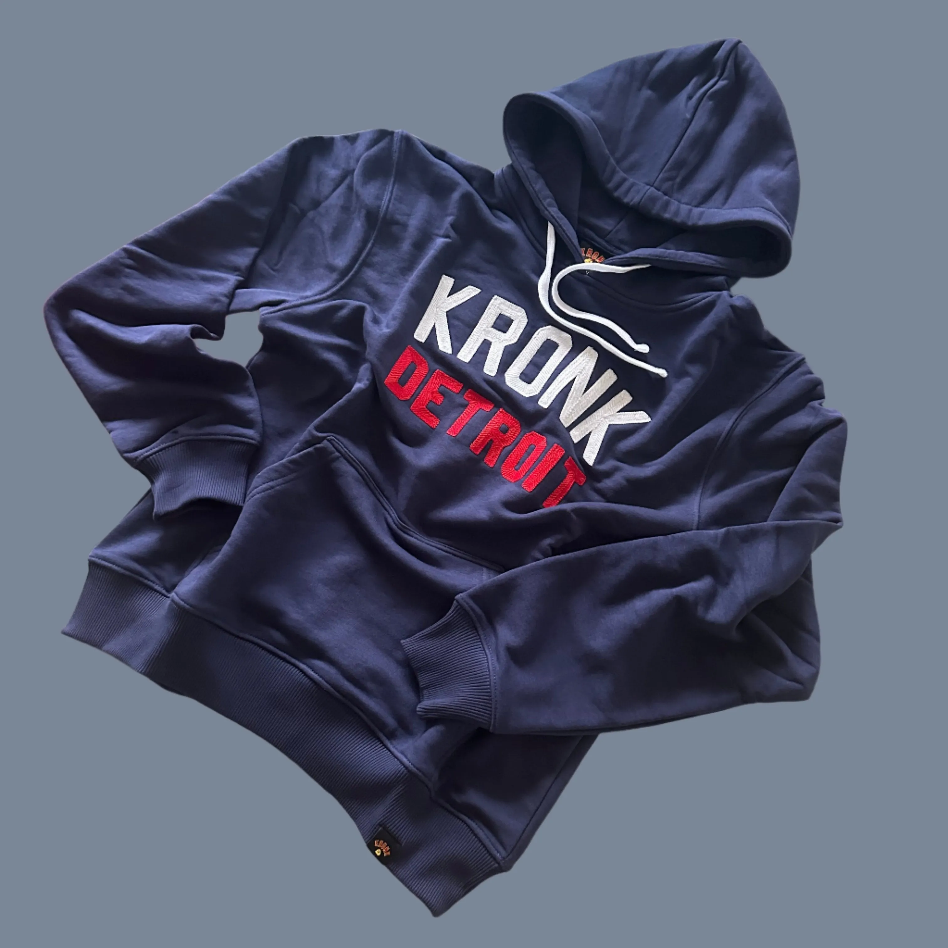 KRONK Iconic Detroit Chain Stitch Hoodie Loose Fit Navy