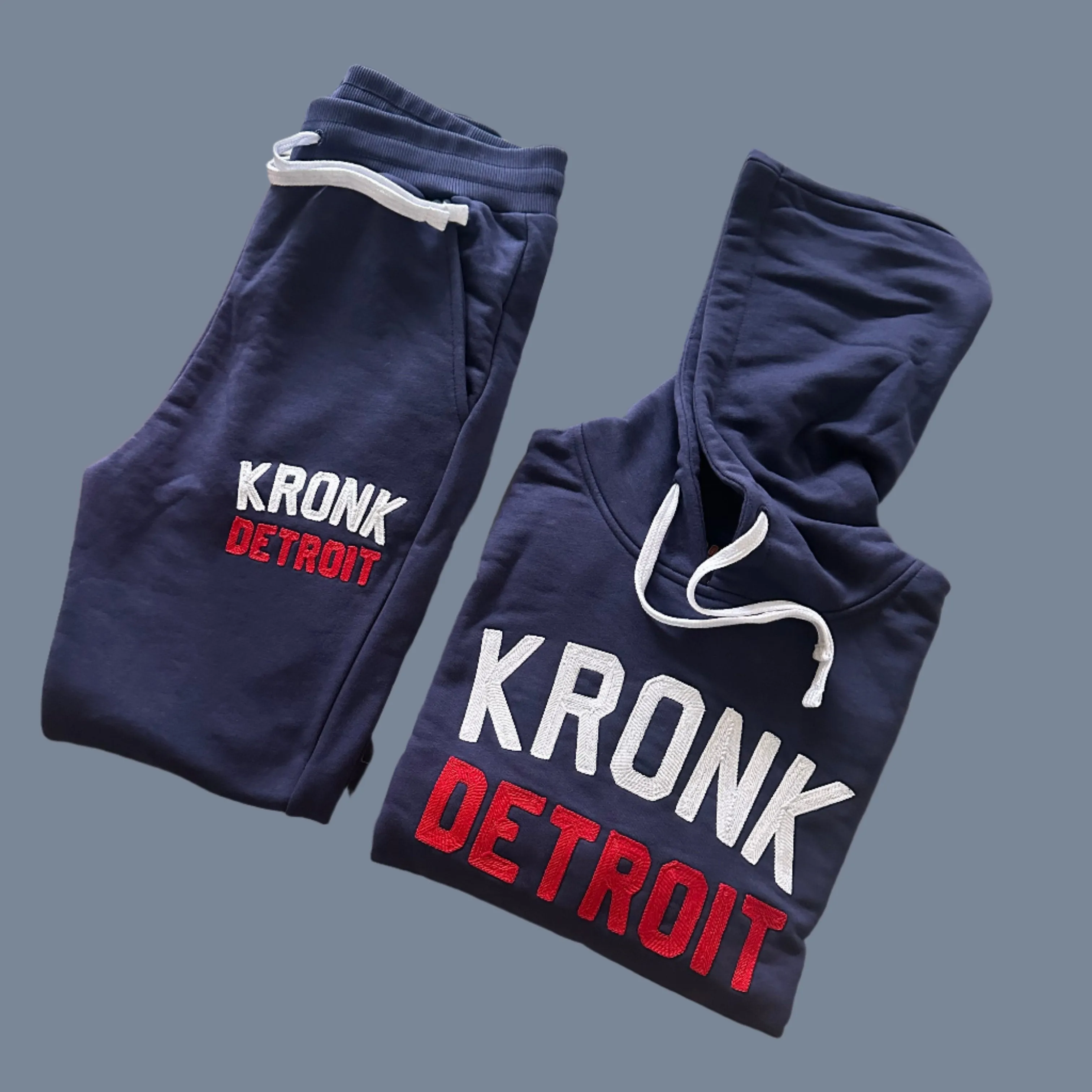 KRONK Iconic Detroit Chain Stitch Hoodie Loose Fit Navy