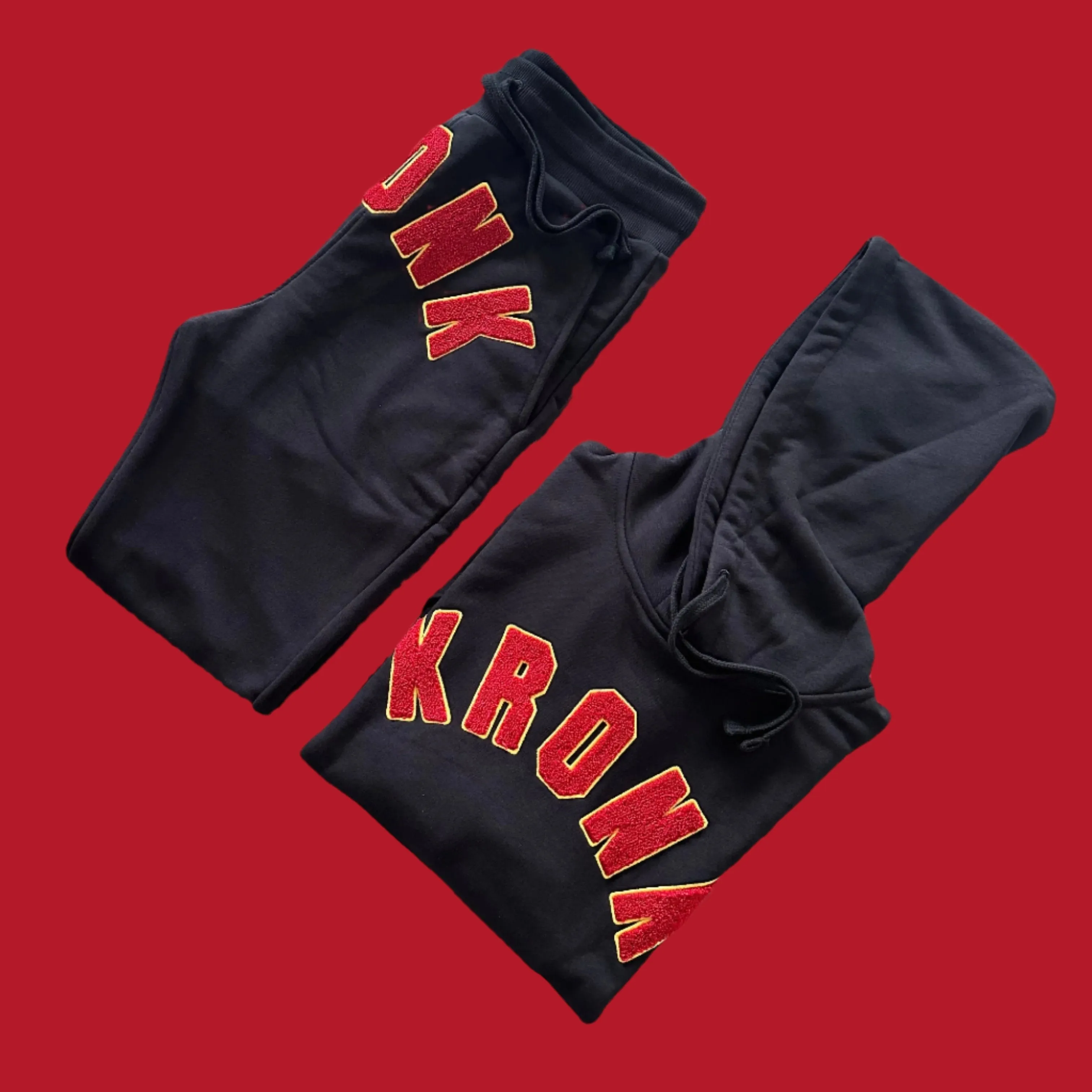 KRONK WAR Towelling Applique Hoodie Loose Fit Black