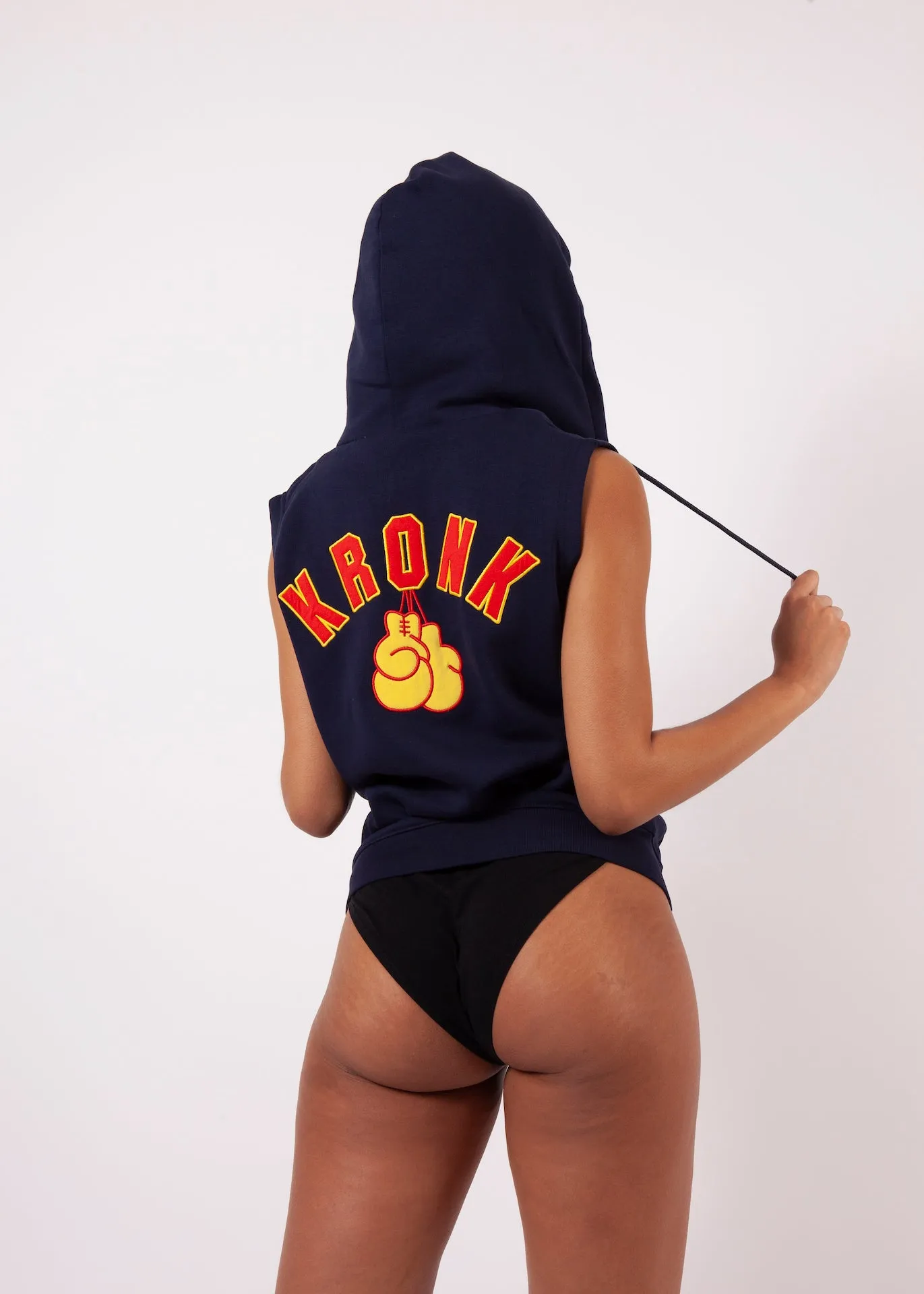 KRONKWOMEN Gloves Applique Zip through Sleeveless Hoodie Navy