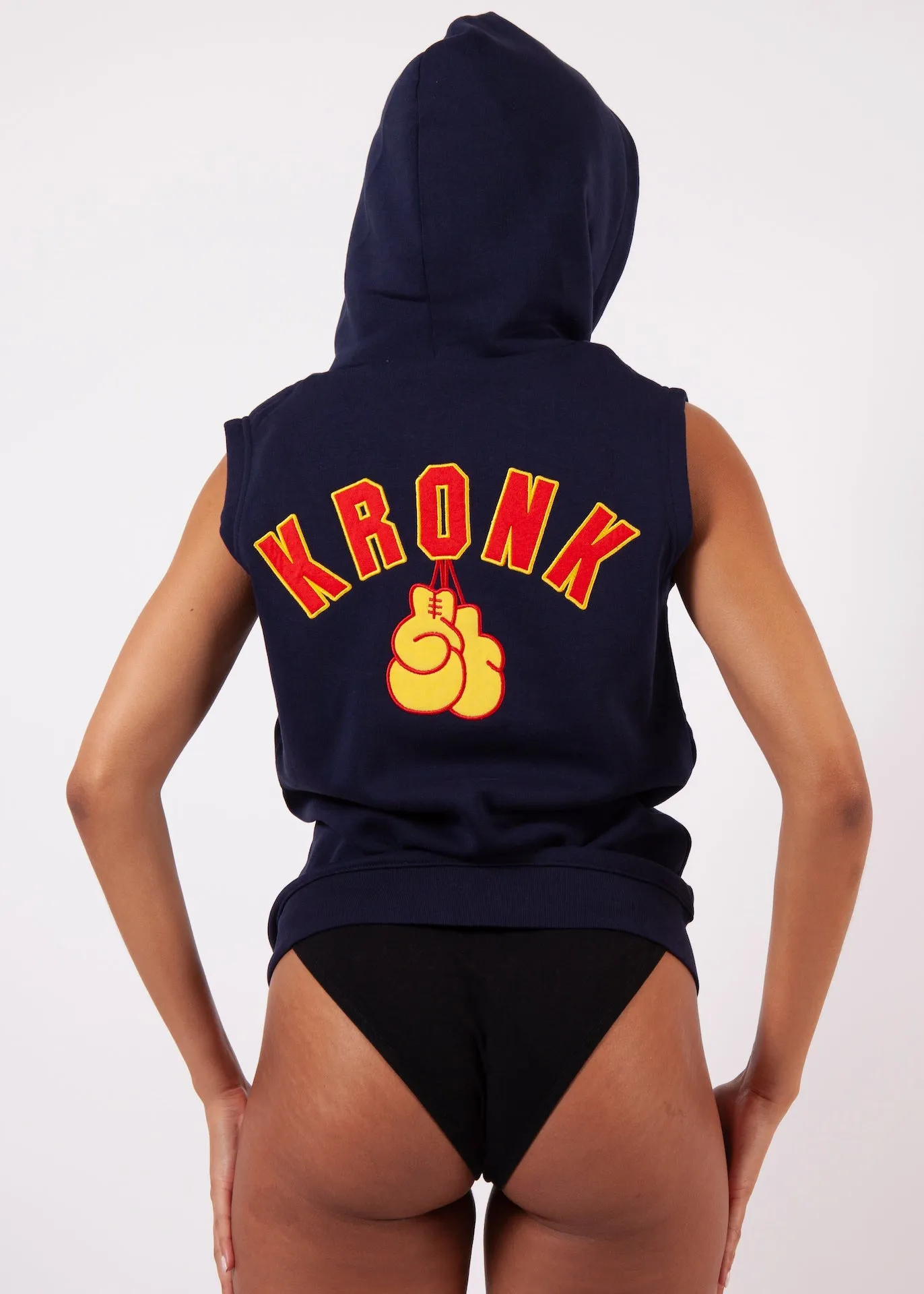 KRONKWOMEN Gloves Applique Zip through Sleeveless Hoodie Navy