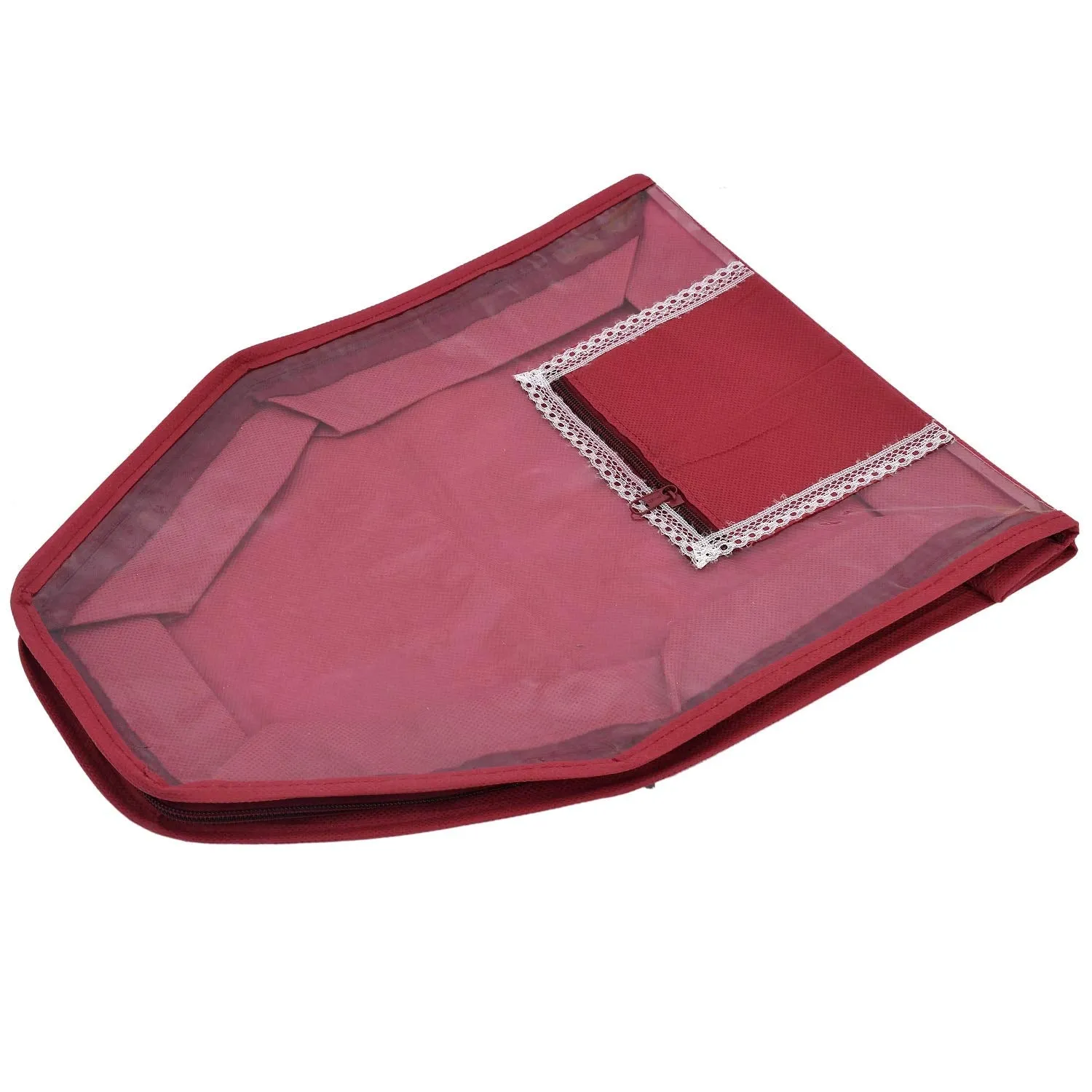 Kuber Industries 12 Piece Non Woven Blouse Cover with Front Transparent Window with Attached Pocket Set (Brown & Maroon)